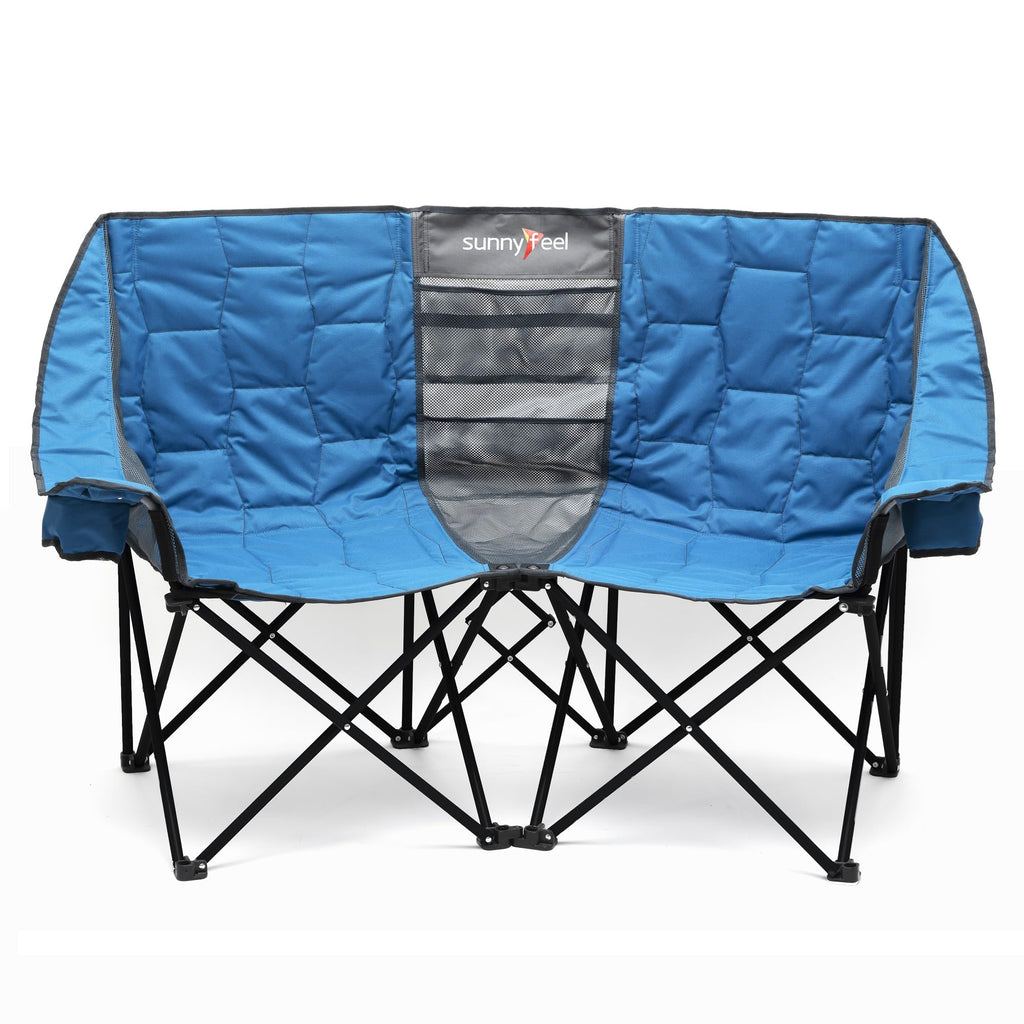 Sunnyfeel Folding Double Camping Chair, Oversized Loveseat Chair, Heavy Duty Portable/Foldable Lawn Chair With Storage For Outside/Outdoor/Travel/Picnic, Fold Up Camp Chairs For Adults 2 People