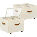 Foyego 2 Pack Shoe Organizer for Closet, Shoe Storage with Wheels, Beige