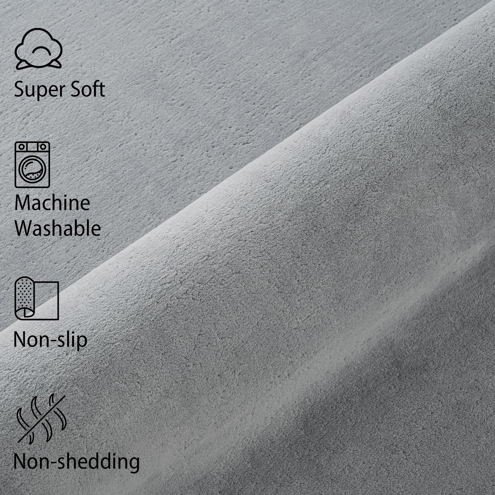 Softlife Washable Bedroom Rug, 4X6 Grey Area Rugs For Living Room, Soft Fluffy Fuzzy Carpet Bedside Rug Indoor Non-Slip Rug For