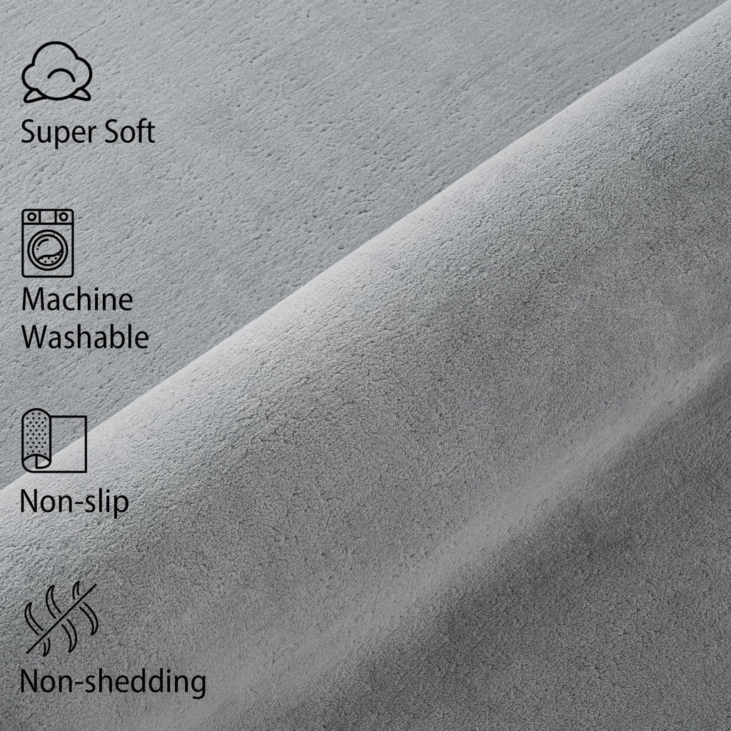 Softlife Washable Living Room Rug, 5X7 Grey Area Rugs For Bedroom, Soft Fluffy Fuzzy Carpet Bedside Rug Indoor Non-Slip Rug For