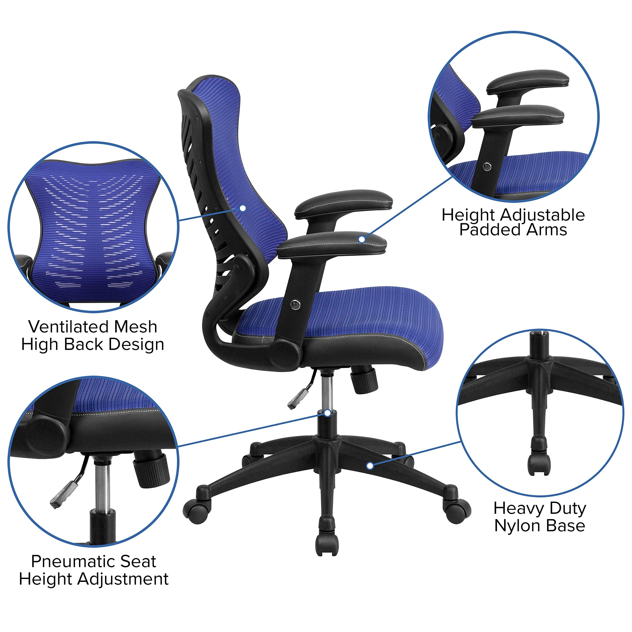 Flash Furniture Kale High Back Designer Blue Mesh Executive Swivel Ergonomic Office Chair with Adjustable Arms