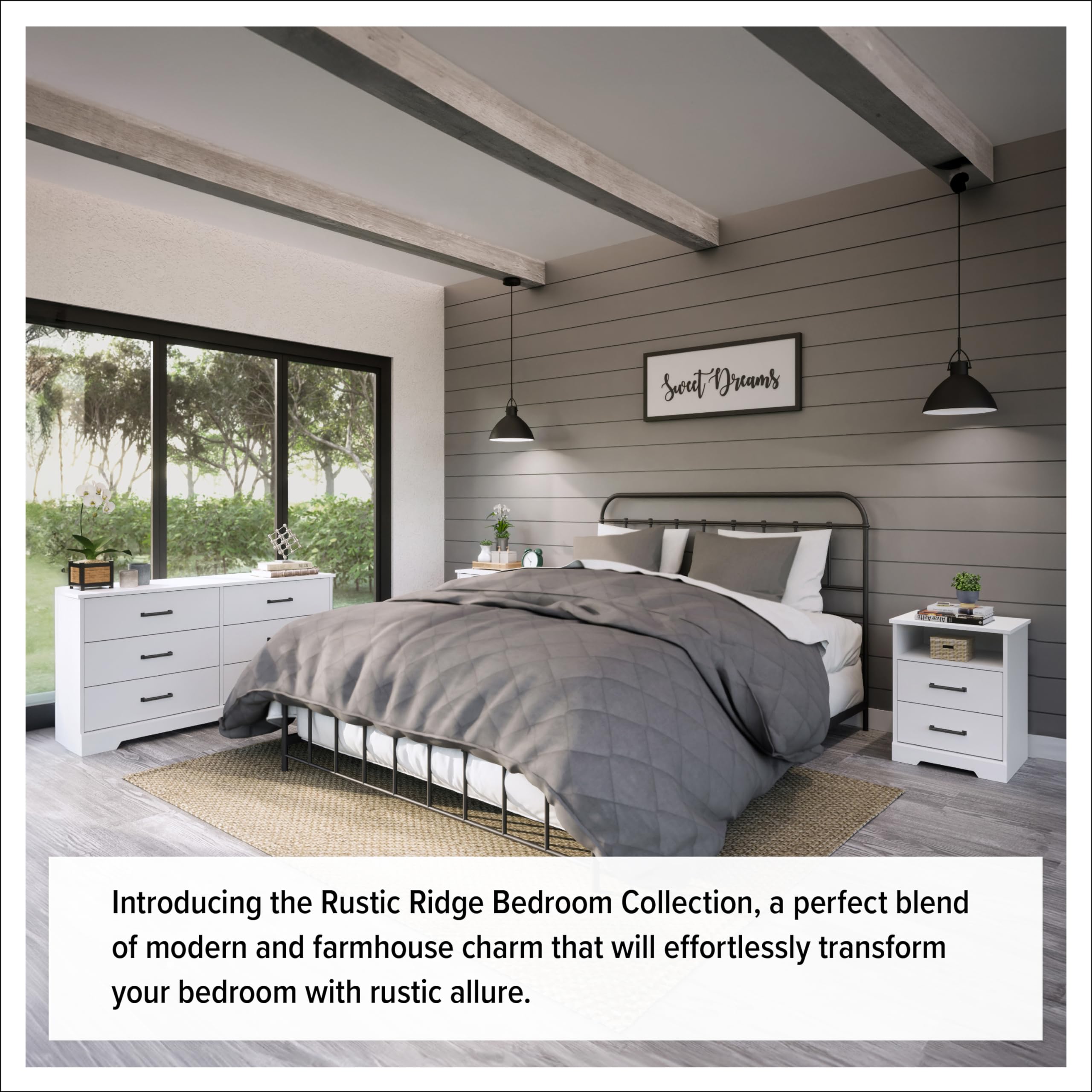 Prepac Rustic Ridge Farmhouse 6-Drawer Double Dresser, White Dresser For Bedroom, Chest Of Drawers With 6 Storage Drawers, 53.25” Wide X 18.25” Deep X 28.5” Tall, White