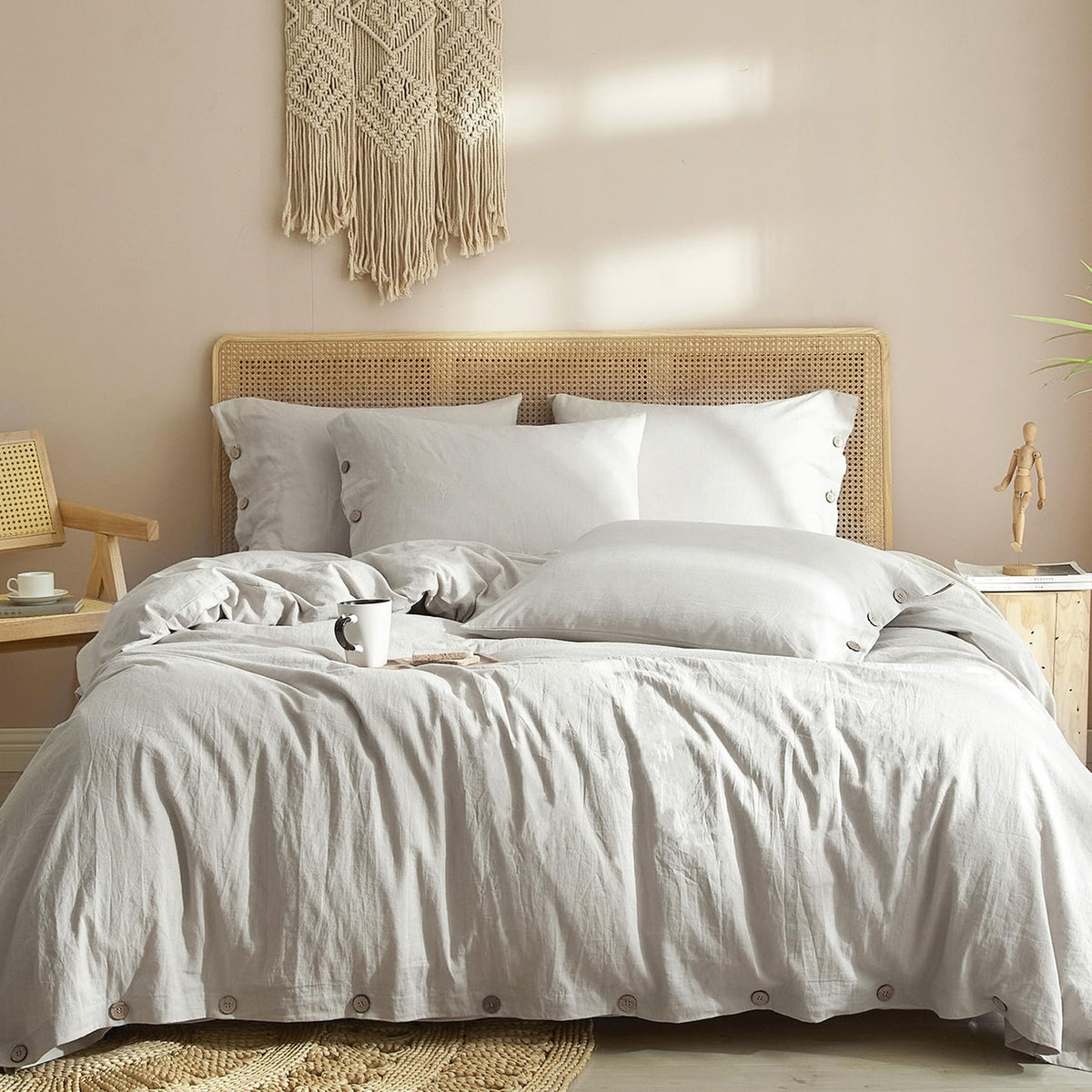 Ivellow Linen Duvet Cover King 100% Pure Washed French Flax Linen Duvet Cover Soft Breathable Moisture Wicking Cooling Natural L