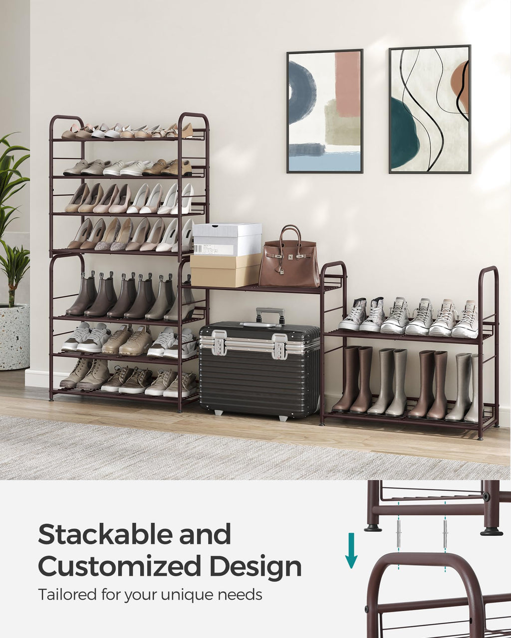 Songmics Shoe Rack, 4 Tier Shoe Organizer For Closet, Holds Up To 16 Pairs Of Shoes, Shoe Rack For Front Door Entrance, Metal Shoe Shelf With Adjustable Tilt Angle, For Entryway, Garage, Bronze