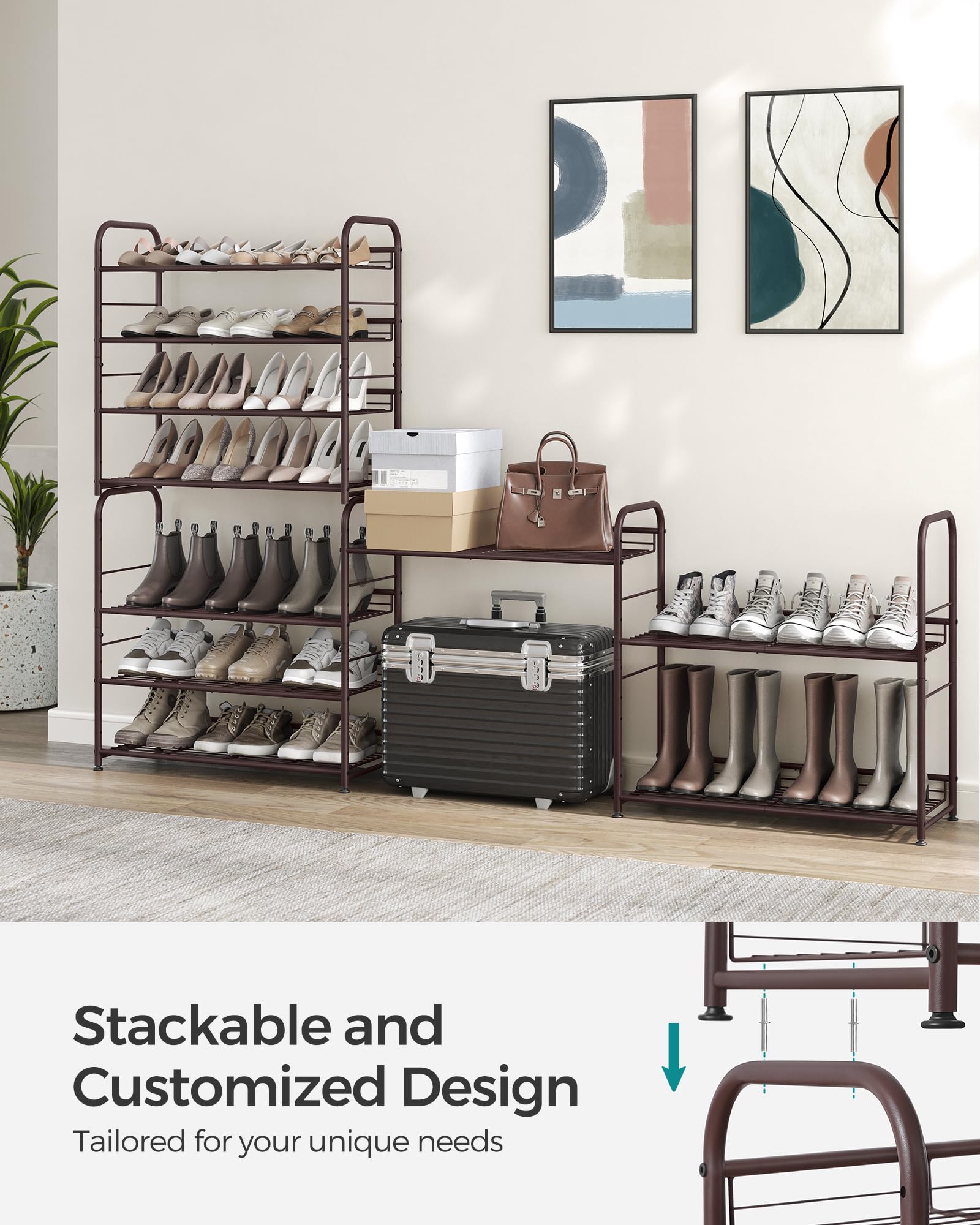 Songmics Shoe Rack, 4 Tier Shoe Organizer For Closet, Holds Up To 16 Pairs Of Shoes, Shoe Rack For Front Door Entrance, Metal Shoe Shelf With Adjustable Tilt Angle, For Entryway, Garage, Bronze