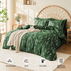 Muxhomo Dark Green Bed In A Bag Queen 7 Pieces, Queen Comforter Set Reversible Botanical Flowers Design, Ultra Soft & Breathable