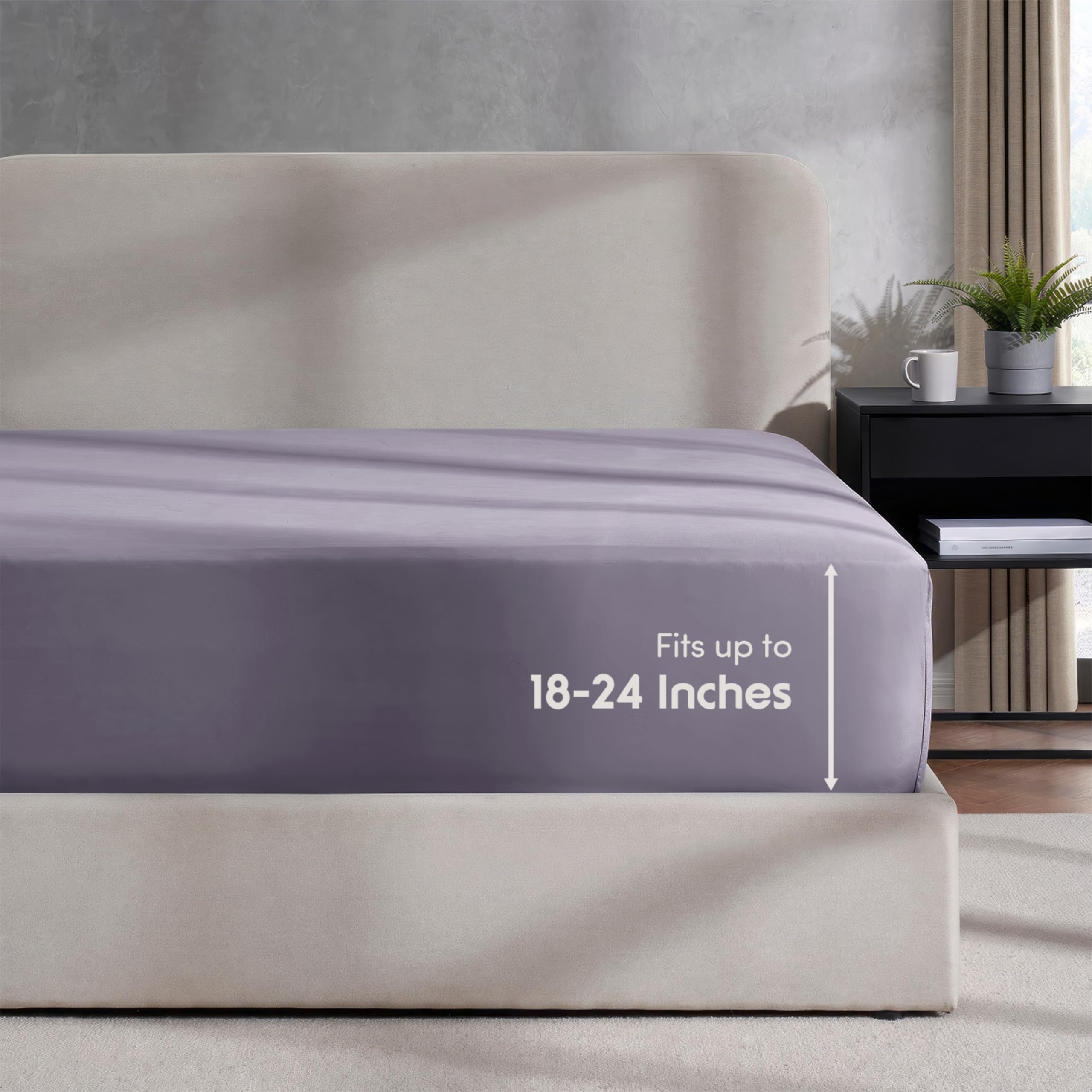 Nestl Extra Deep Pocket Full Fitted Sheet, Dusty Purple Full Size, 1800 Microfiber Fitted Bed Sheet Fits Up To 24 Inch Mattress