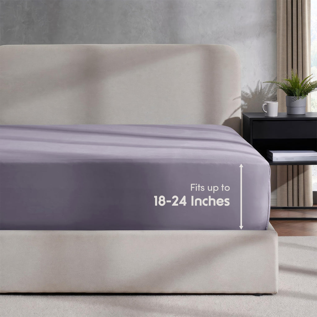 Nestl Purple Queen Size Fitted Sheet, Extra Deep Pocket, 1800 Microfiber, Ultra Soft - Fits Up To 24 Inch Mattress