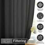 Melodieux Black Semi Sheer Curtains 45 Inch Length For Bedroom Kitchen Small Windows, Linen Look Rod Pocket Privacy Sheer Drapes