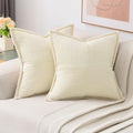 Haussy Beige Throw Pillow Covers 16X16 Inch Set Of 2,Soft Solid Corduroy Striped/Wide Bordered,Square Decorative Cushion Case,Wi