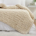 Yaapsu Chunky Knit Blanket Throw 51'X63', Soft Jumbo Chenille Throw Blanket, 100% Hand Knitted Throw Blankets For Couch Bed, B