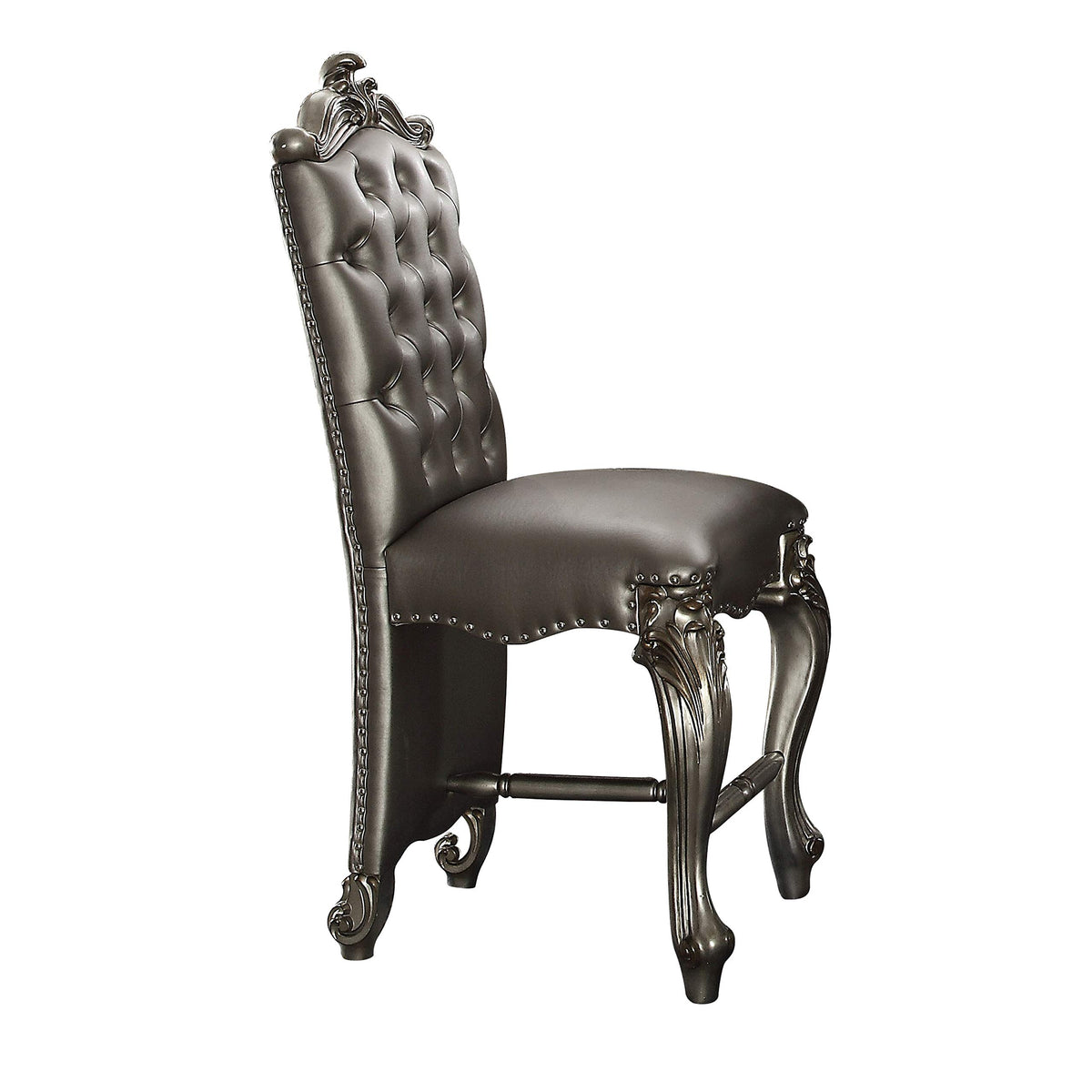 Benjara Leatherette Upholstered Wooden Counter Height Chair With Cabriole Legs, Set Of Two, Silver