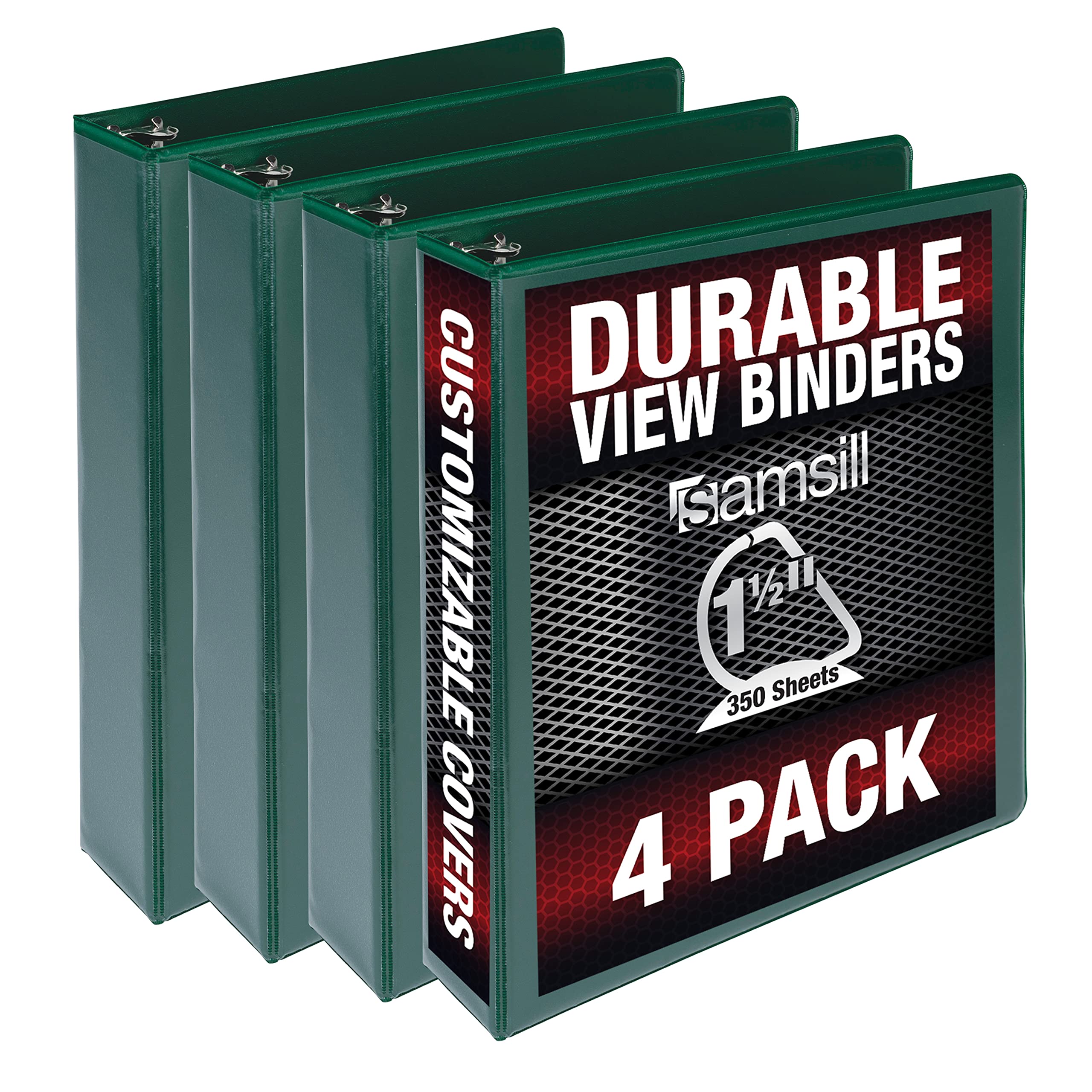 Samsill Durable 1.5 Inch Binder, Made In The Usa, D Ring Binder, Customizable Clear View Binder, Green, 4 Pack,
