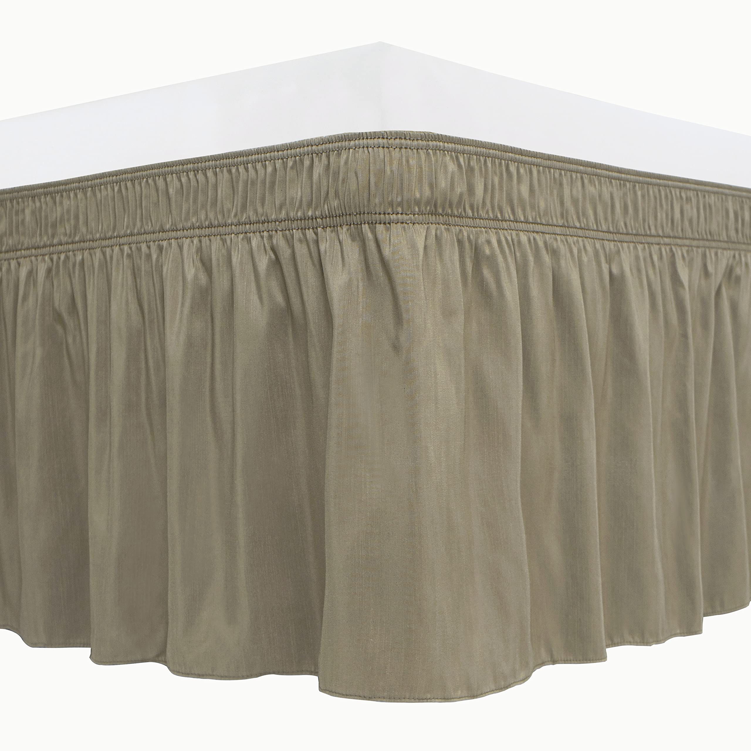Biscaynebay Wrap Around Bed Skirts For Twin & Twin Xl Beds 15' Drop, Taupe Adjustable Elastic Dust Ruffles Easy Fit Wrinkle & F