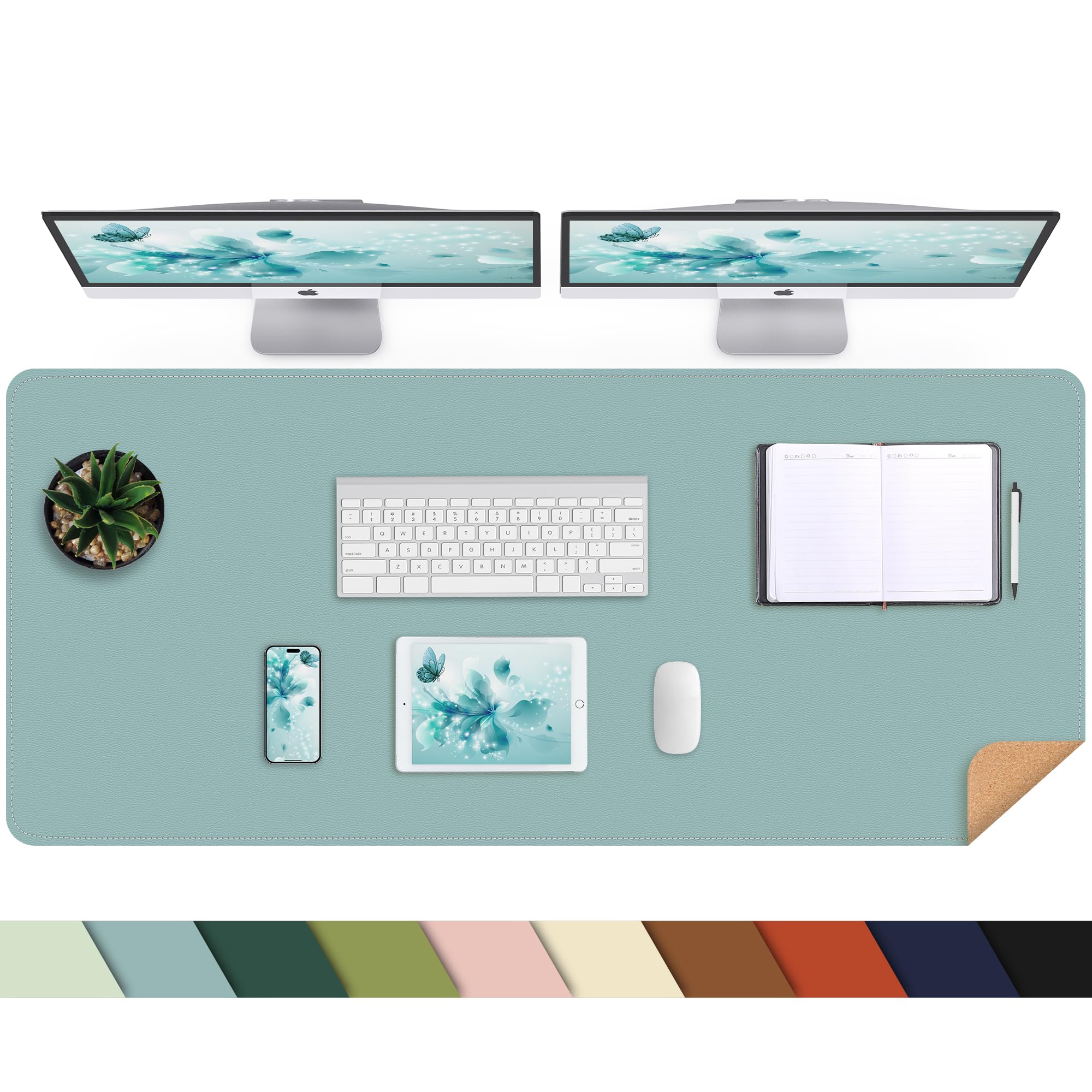 Leather Desk Pad Protector,47I*17In Large Desk Mat With Natural Cork & Pu Leather,Mouse Pad,Non-Slip Office Desk Mat,Waterproof