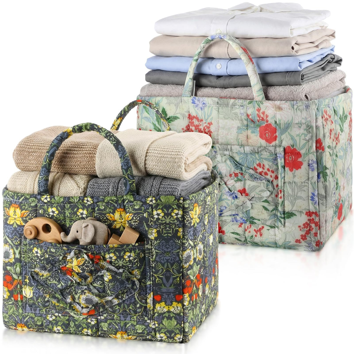 Ferrochef 2 Pcs Boho Fabric Storage Basket, Classic Floral Set