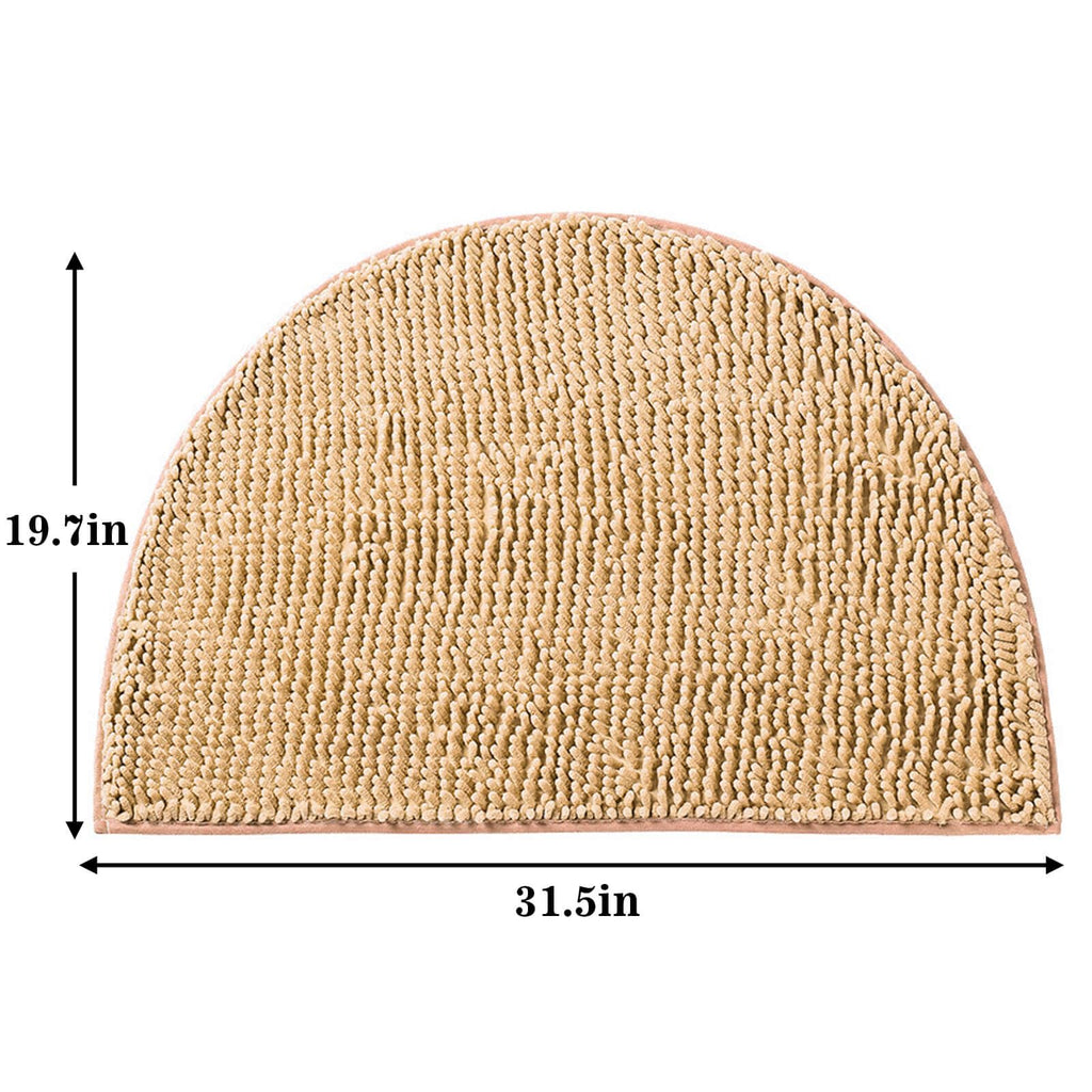 Eanpet Half Round Bath Mat, Non-Slip Beige Chenille, Water Absorbent, Ultra Soft, Washable, 19.6" x 31.5"