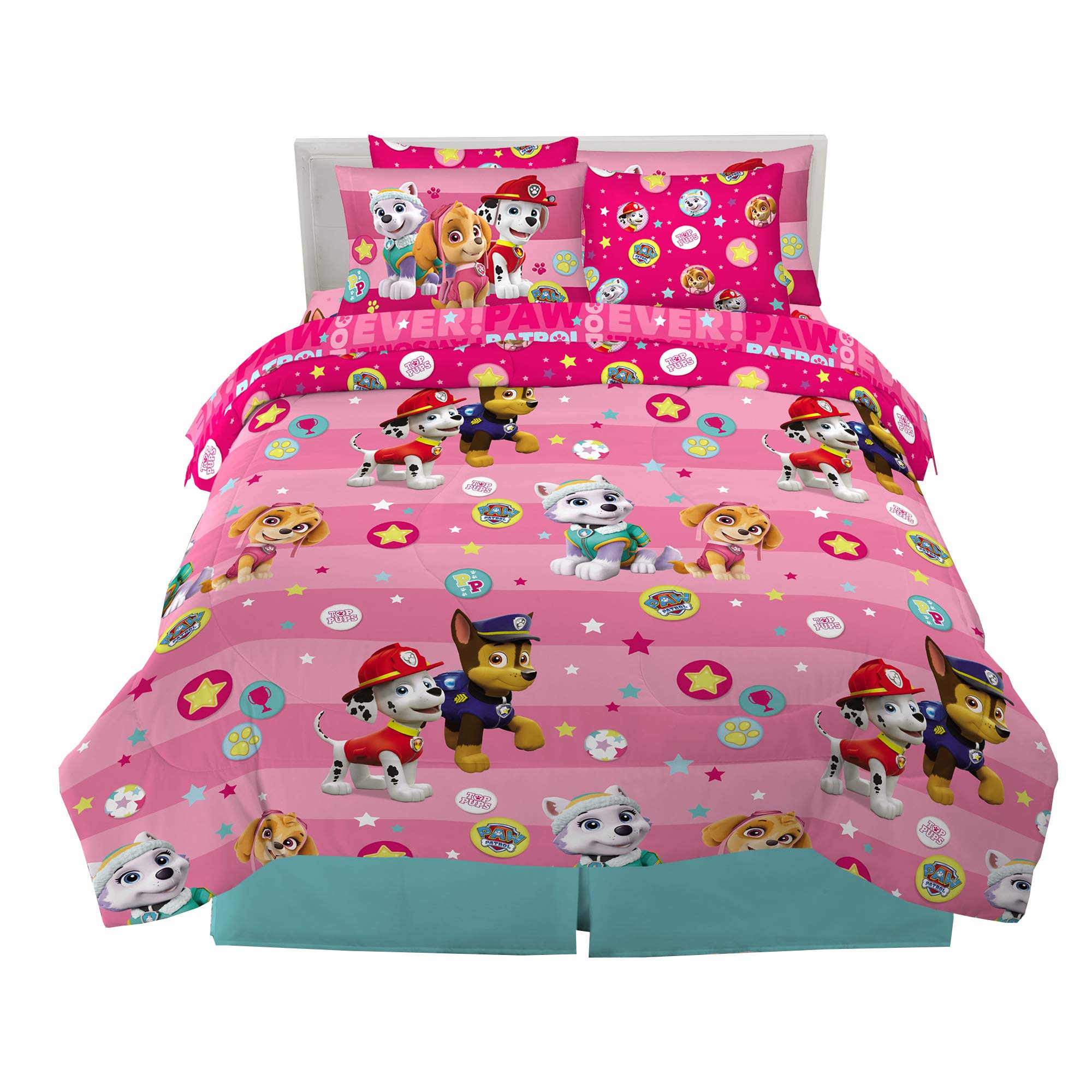Paw Patrol Girls Kids Bedding Super Soft Comforter And Sheet Set With Sham, 7 Piece Full Size, (Official) Nickelodeon Product By