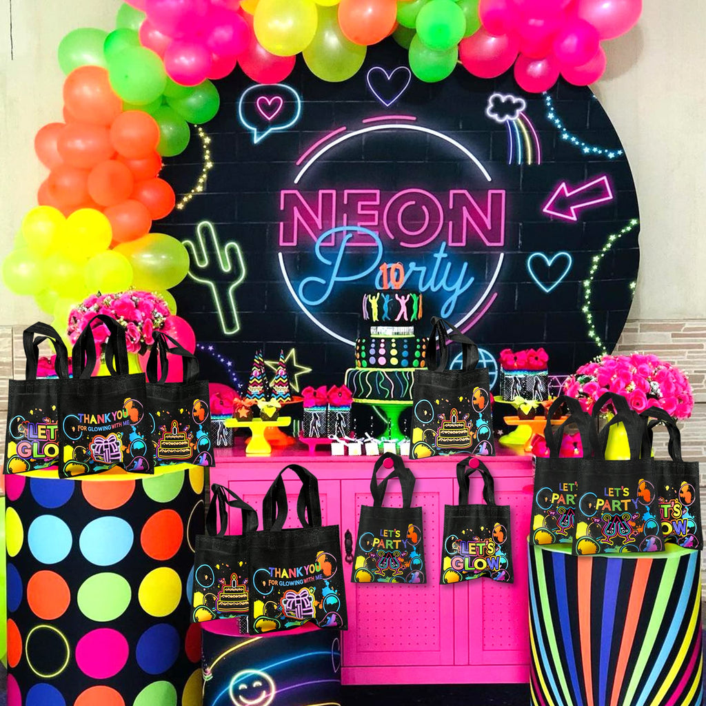 Banballon 20 Pcs Neon Party Favor Bags Glow Birthday Party Supplies Glow In The Dark Party Favor Bags Glowing With Me Goodie Bag