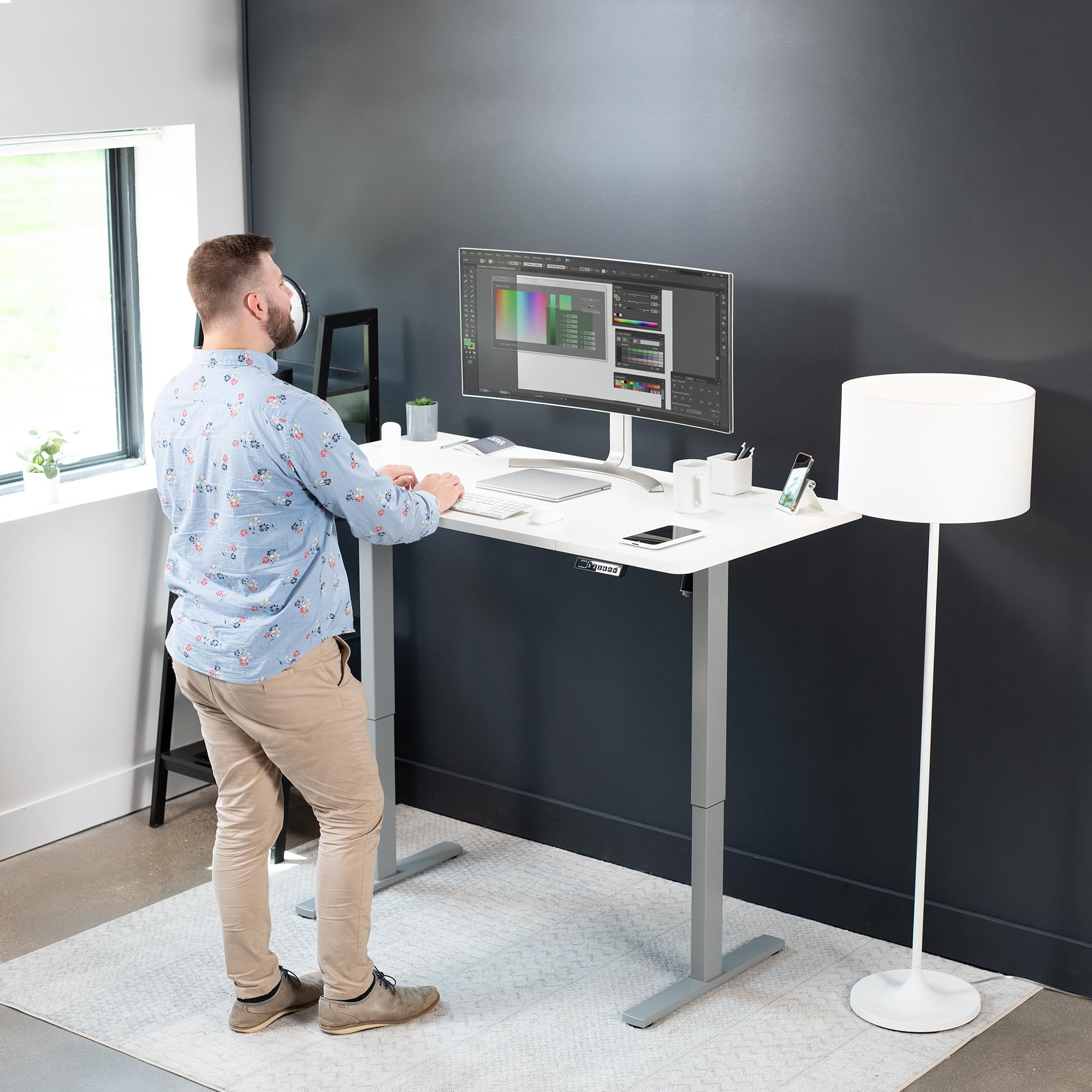 Vivo Electric 60 X 30 Inch Standing Desk Workstation, Memory Controller Height Adjustment, 1B Series, White Top Gray Frame, Desk-Kit-1G6W-30