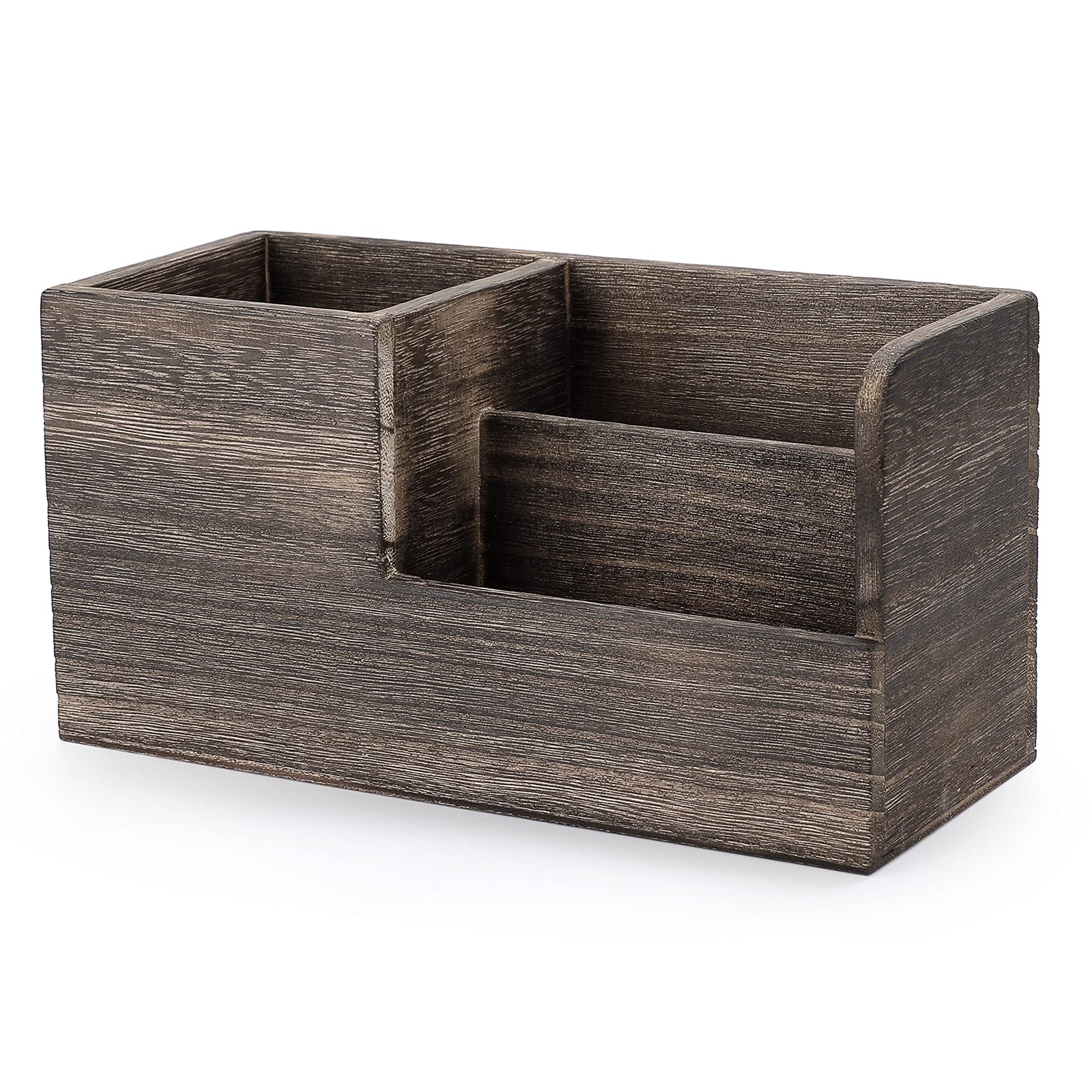 Btsky Desk Pen Pencil Holder Retro Wood Multi-Function Desk Stationery Organizer Storage Box Pen/Pencil, Business Name Cards Rem