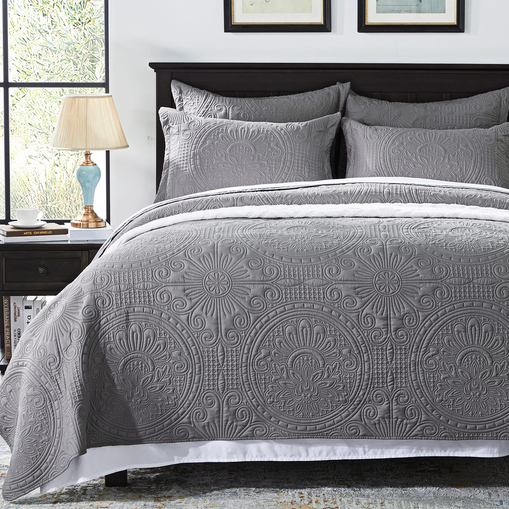 Anluoer Quilt Queen Size Bedding Set-Grey Embossed, Bedspreads-Lightweight Summer Soft Microfiber Bedspread, Bed Coverlet For Al