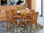 East West Furniture DLAV5-SBR-W 5 Piece Kitchen Table & Chairs Set Includes a Round Dining Room Table with Dropleaf and 4 Dining Chairs, 42x42 Inch, Saddle Brown