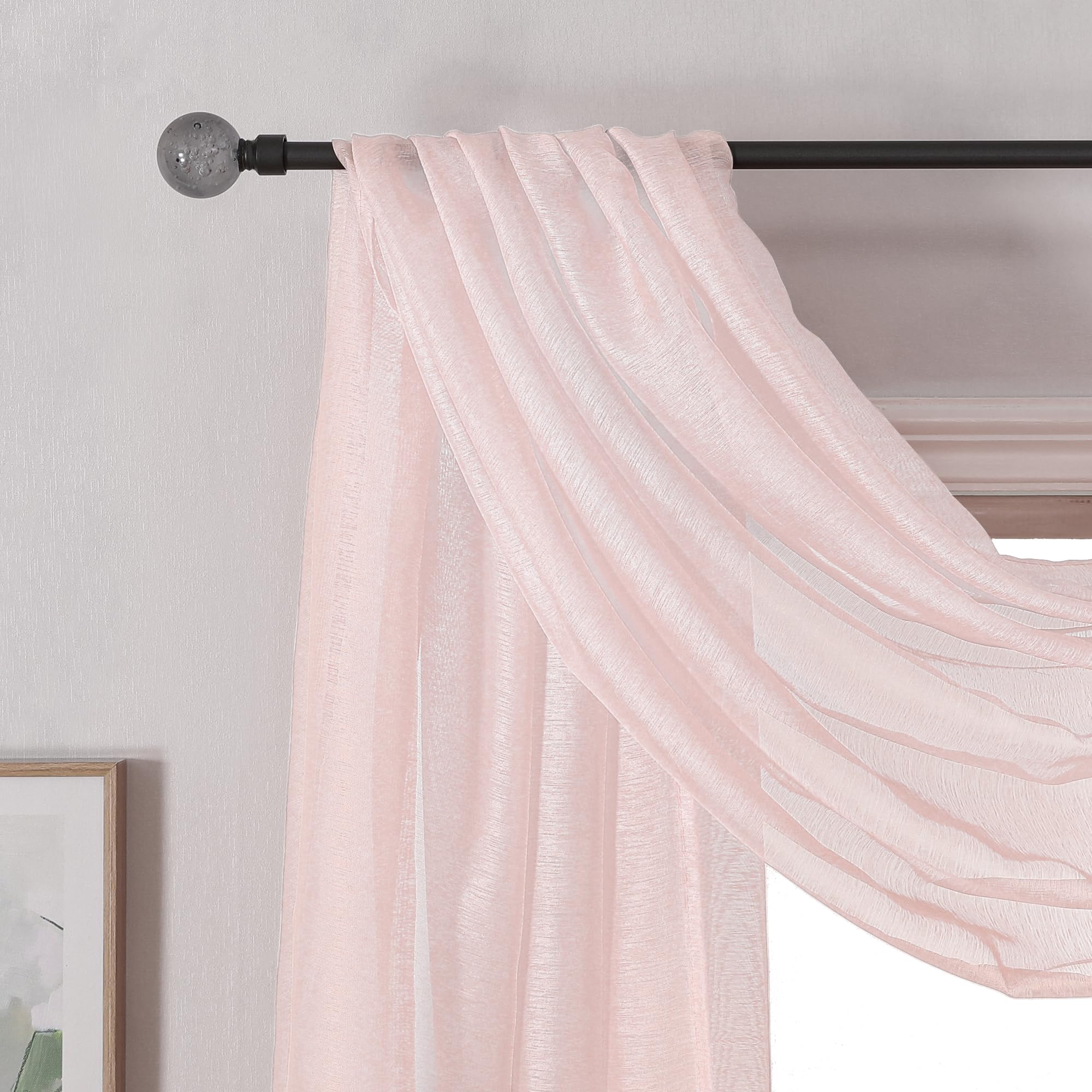 Donren Peach Pink Sheer Window Scarf For Girls Party - Luxury Soft Semi Sheer Scarf For Wedding (1 Panel,52 Inch By 216 Inch Len
