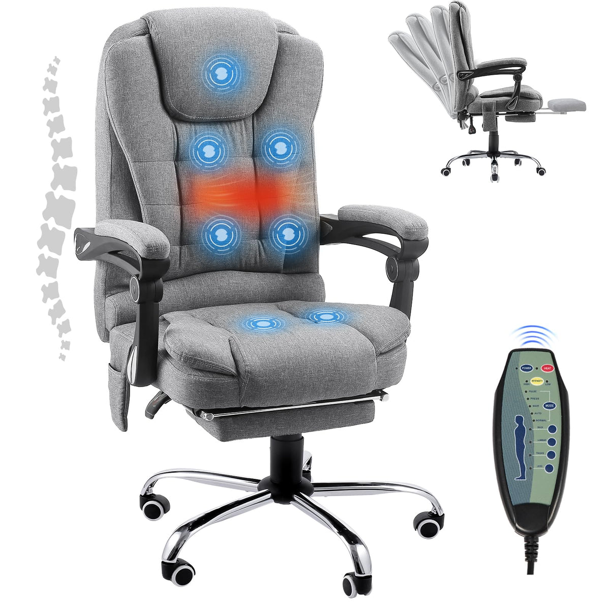 Jfhid Office Chair With 7 Point Vibration Massage & Heat Functions, Ergonomic Recliner With Footrest, Linen Fabric Executive Cha