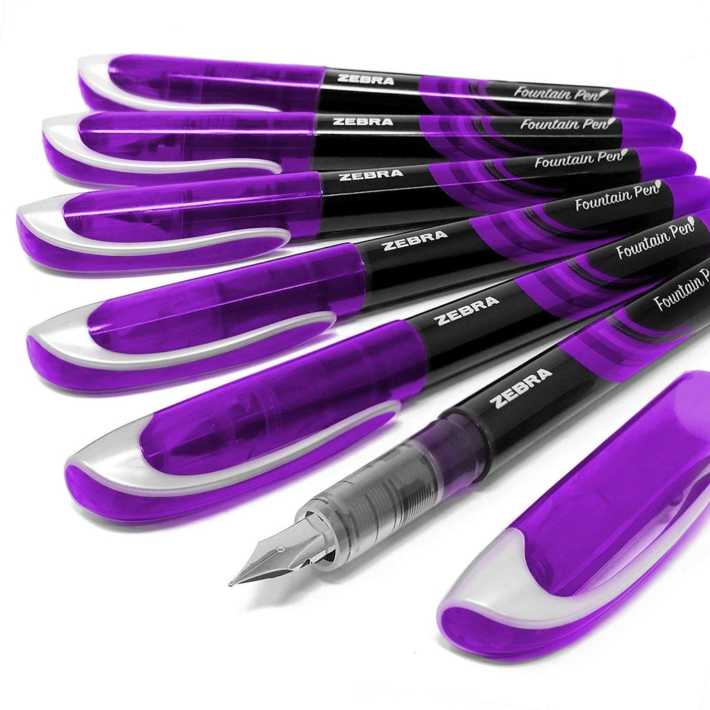 Zebra Fuente - Disposable Fountain Pen - Purple Ink - Pack Of 6