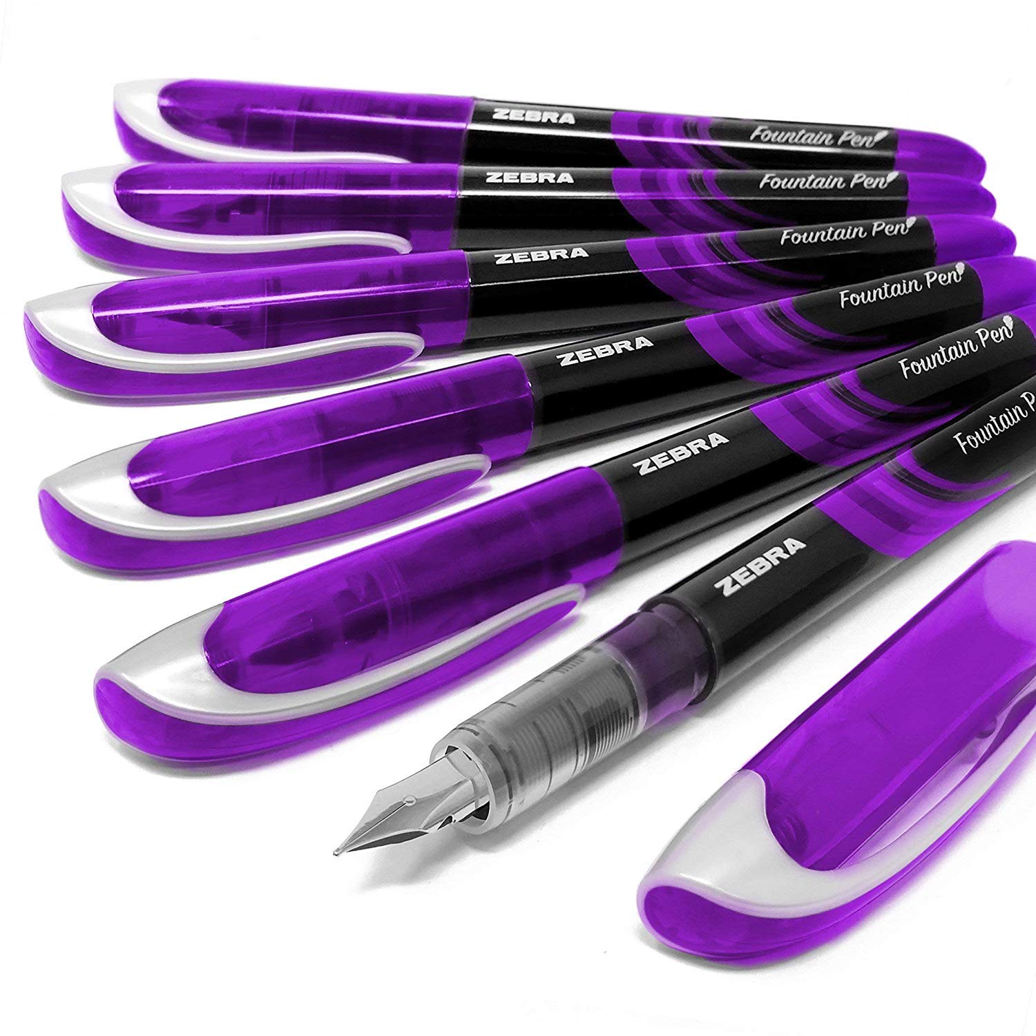 Zebra Fuente - Disposable Fountain Pen - Purple Ink - Pack Of 6