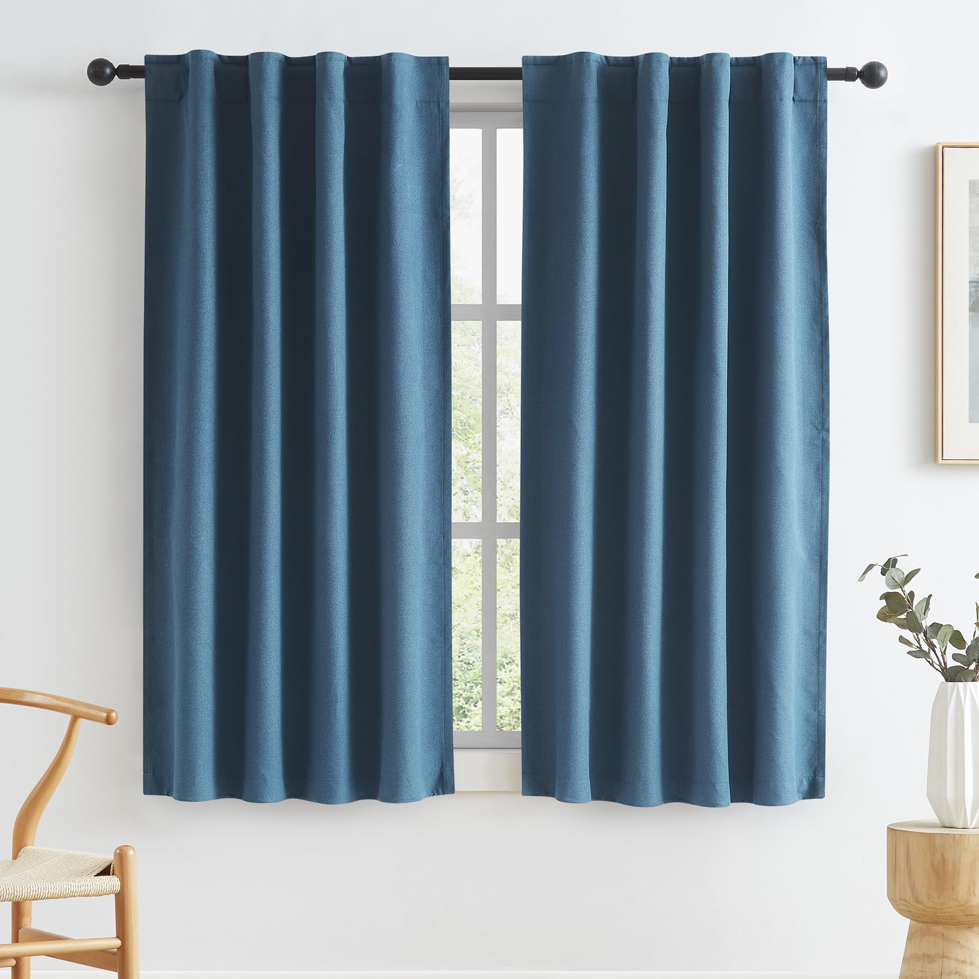 KEQIAOSUOCAI Short Blackout Curtains Denim Blue - 45 Inch Windwo Blinds & Shades for RV, Narrow Wide Draperies for Bathroom Boys