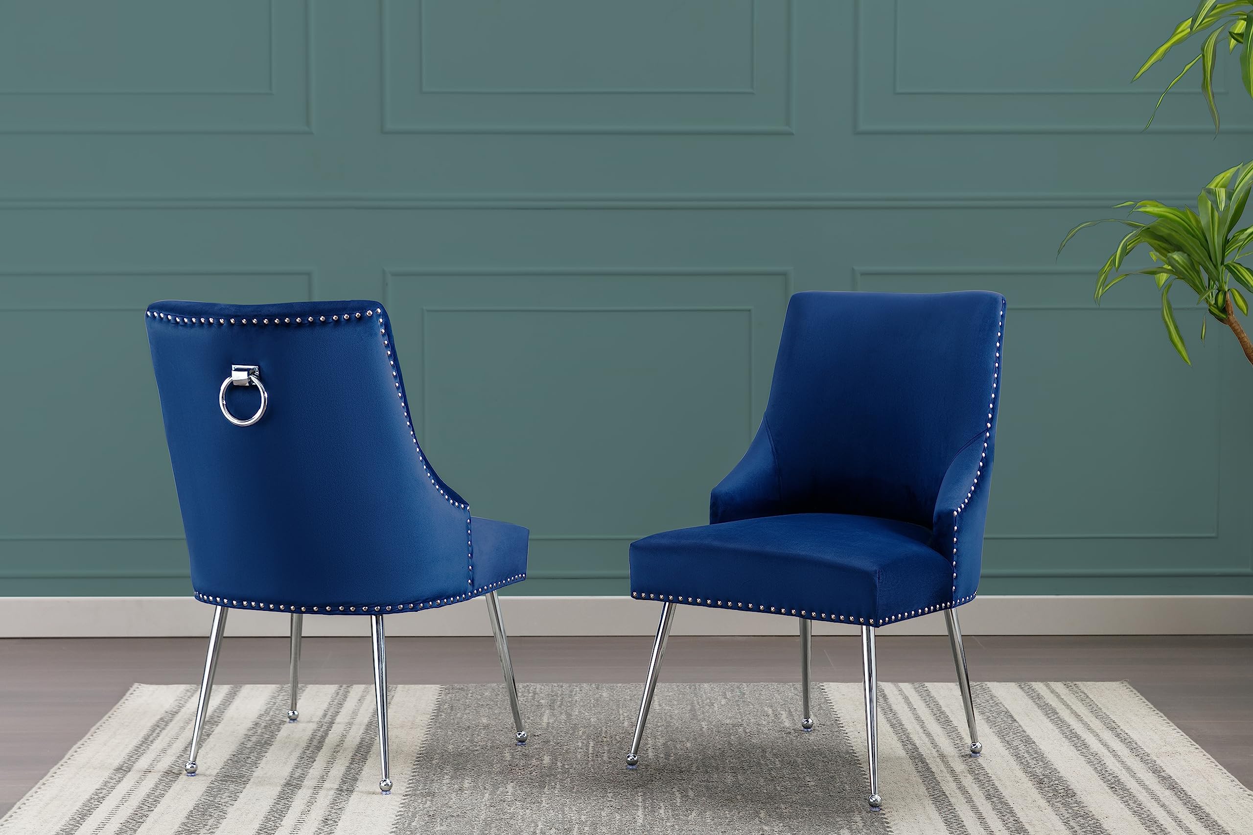 Best Quality Furniture SC351 Dining Chairs, Navy Blue/Silver
