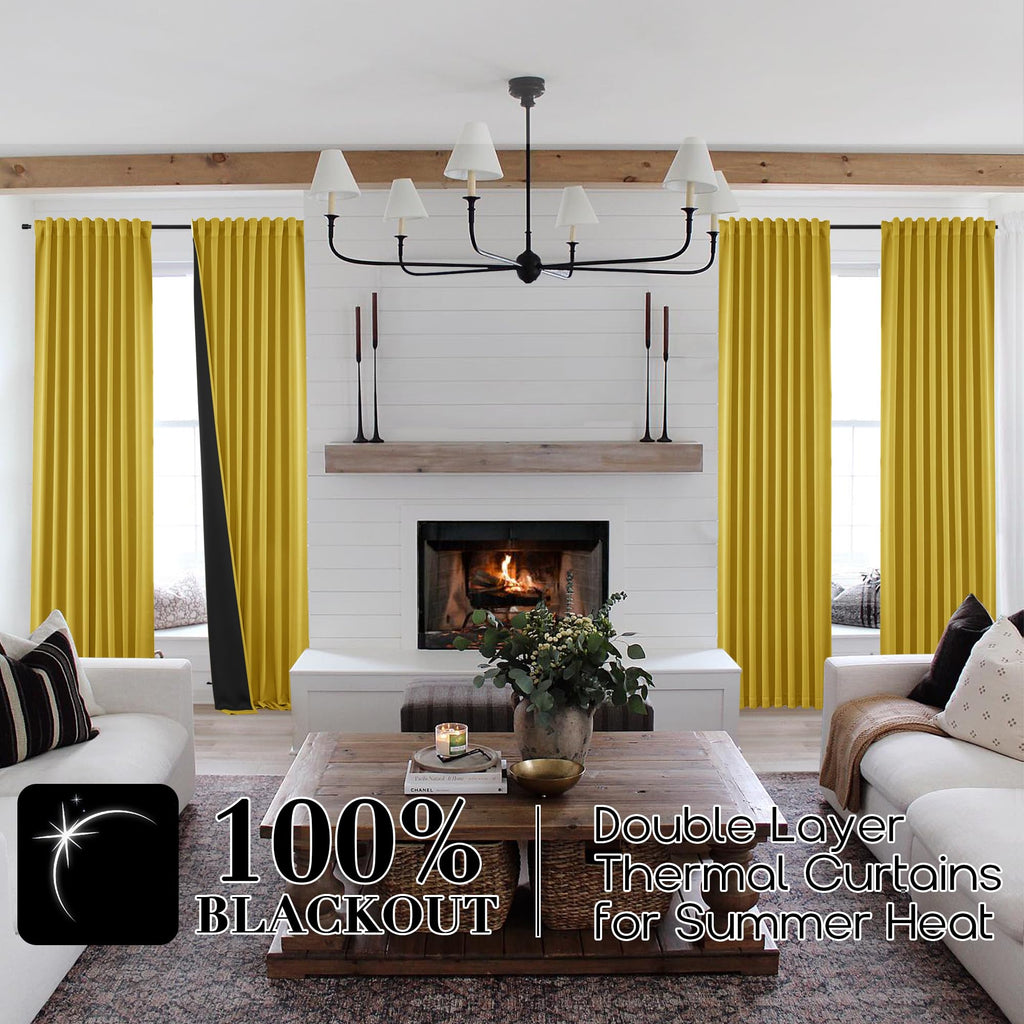 Mustard Yellow Boho Blackout Curtains For Living Room 84 Inches Long,Fall Decor Back Tab Black Out Thermal Insulated Light Block