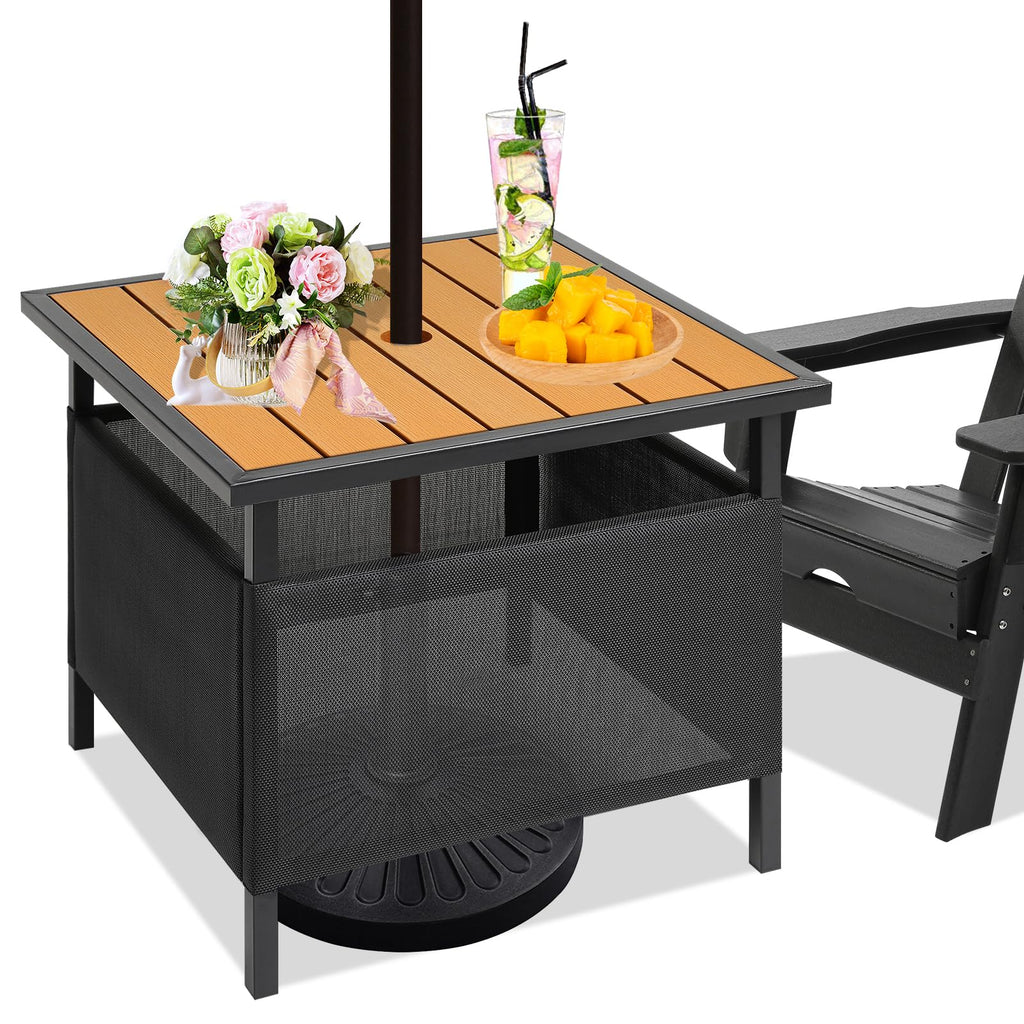 LZRS Adirondack Side Table HDPE Teak Weather Resistant with Umbrella Hole for Patio Backyard Pool