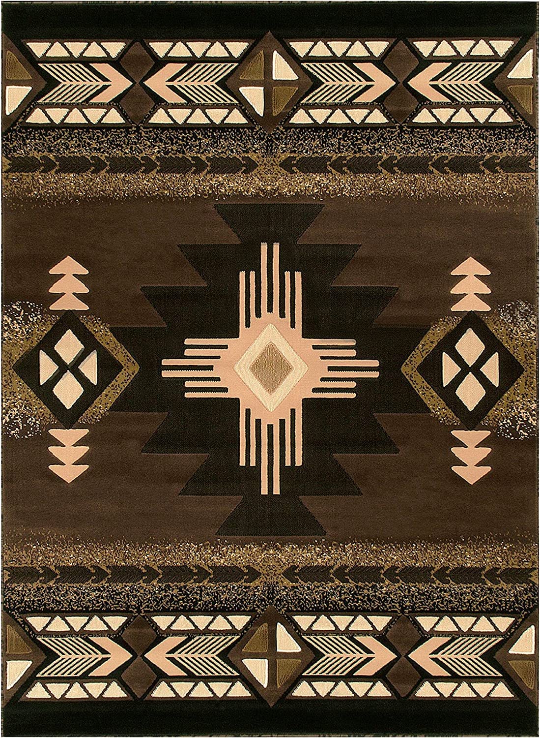 YHSF South West Native American Area Rug C318 (Chocolate Brown, 8 Feet x 10 Feet)