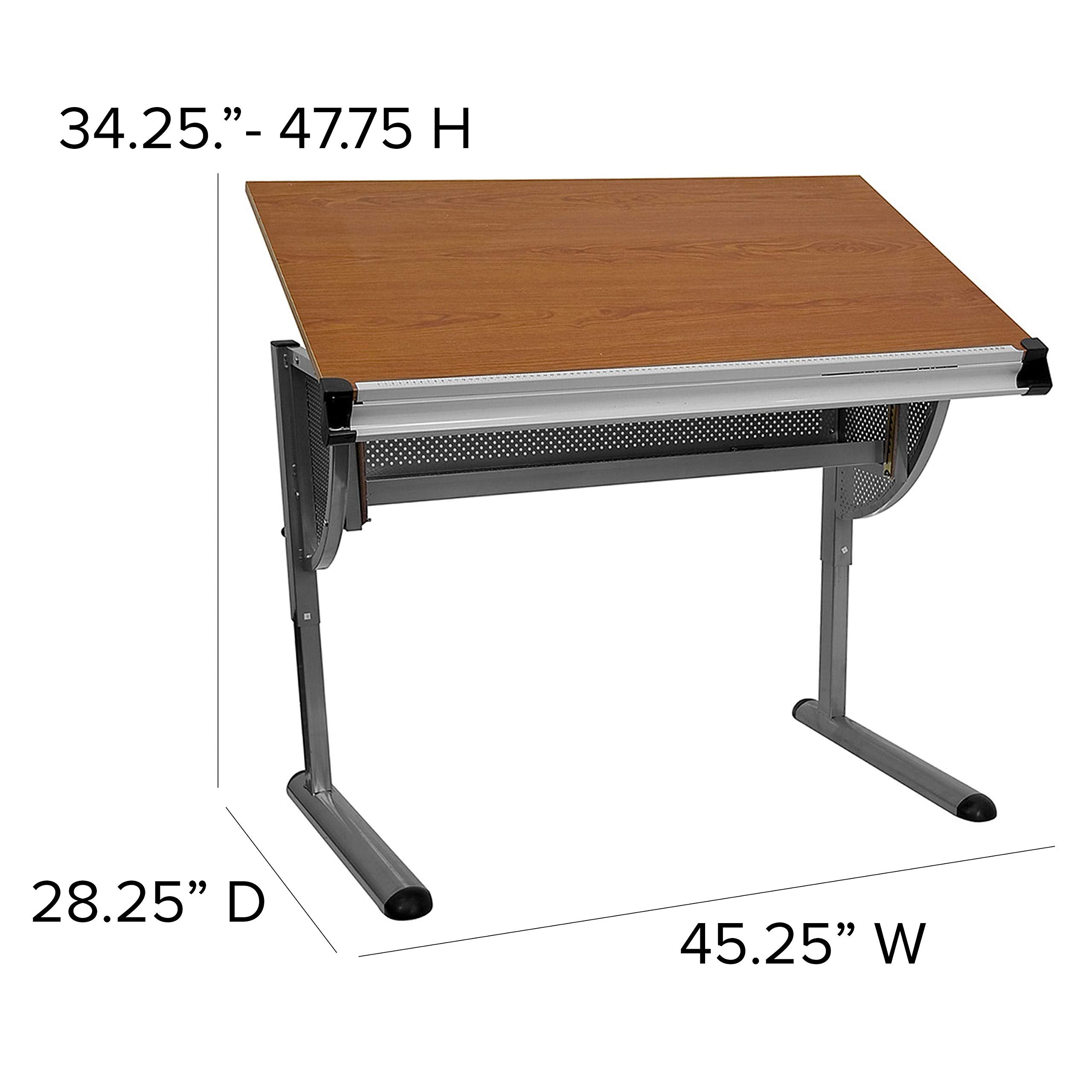 Flash Furniture Berkley Adjustable Drawing and Drafting Table with Pewter Frame