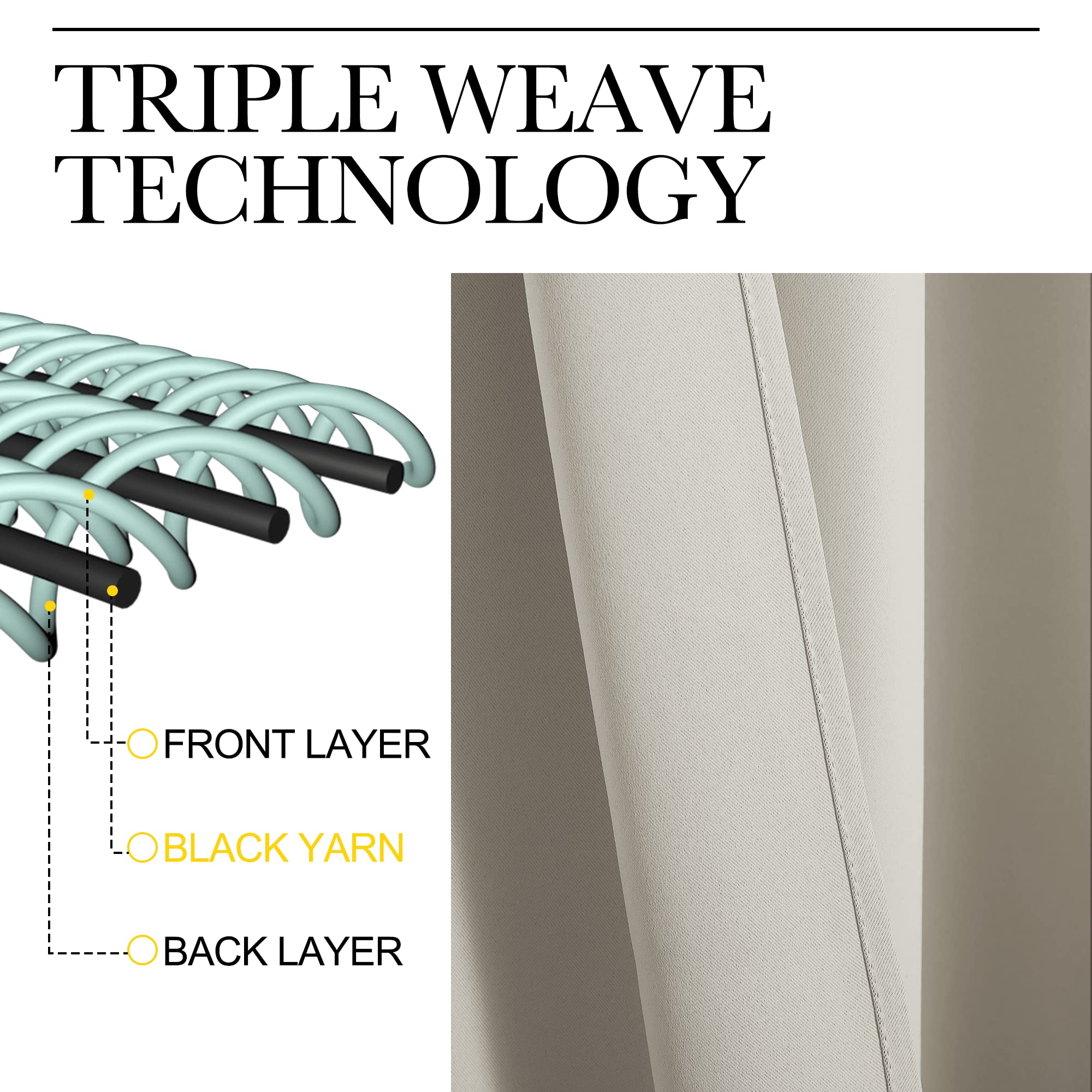 Nicetown Room Darkening Curtains For Bedroom, Natural Thermal Insulated Drapes 72 Inches Long For Office, Loft, Guestroom (1 Panel, 70' Wide Per Panel)