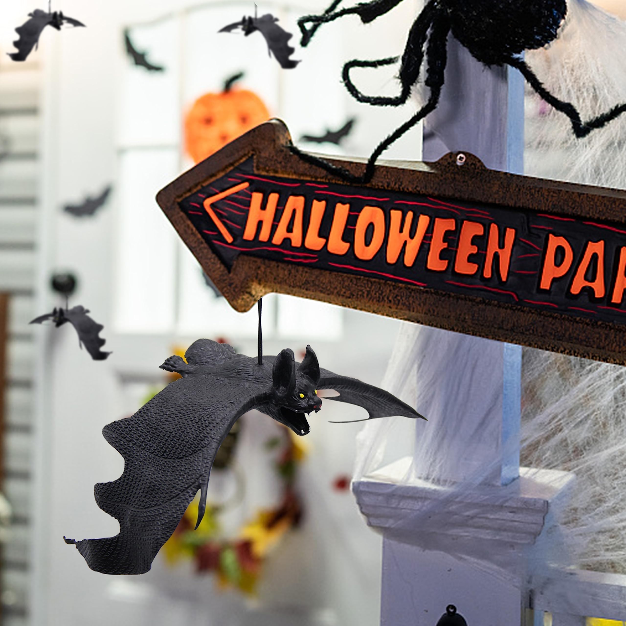 Atdawn Halloween Hanging Bats, Rubber Bats, Realistic Looking Spooky Bats, Flying Bats Halloween Decoration, 12 Pack