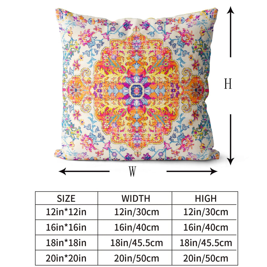 Snycler Orange Blue Ethnic Boho Pillow Covers 16X16 In Boho Carpet Cream Coral Floral Decorative Couch Pillow Cases With Zipper