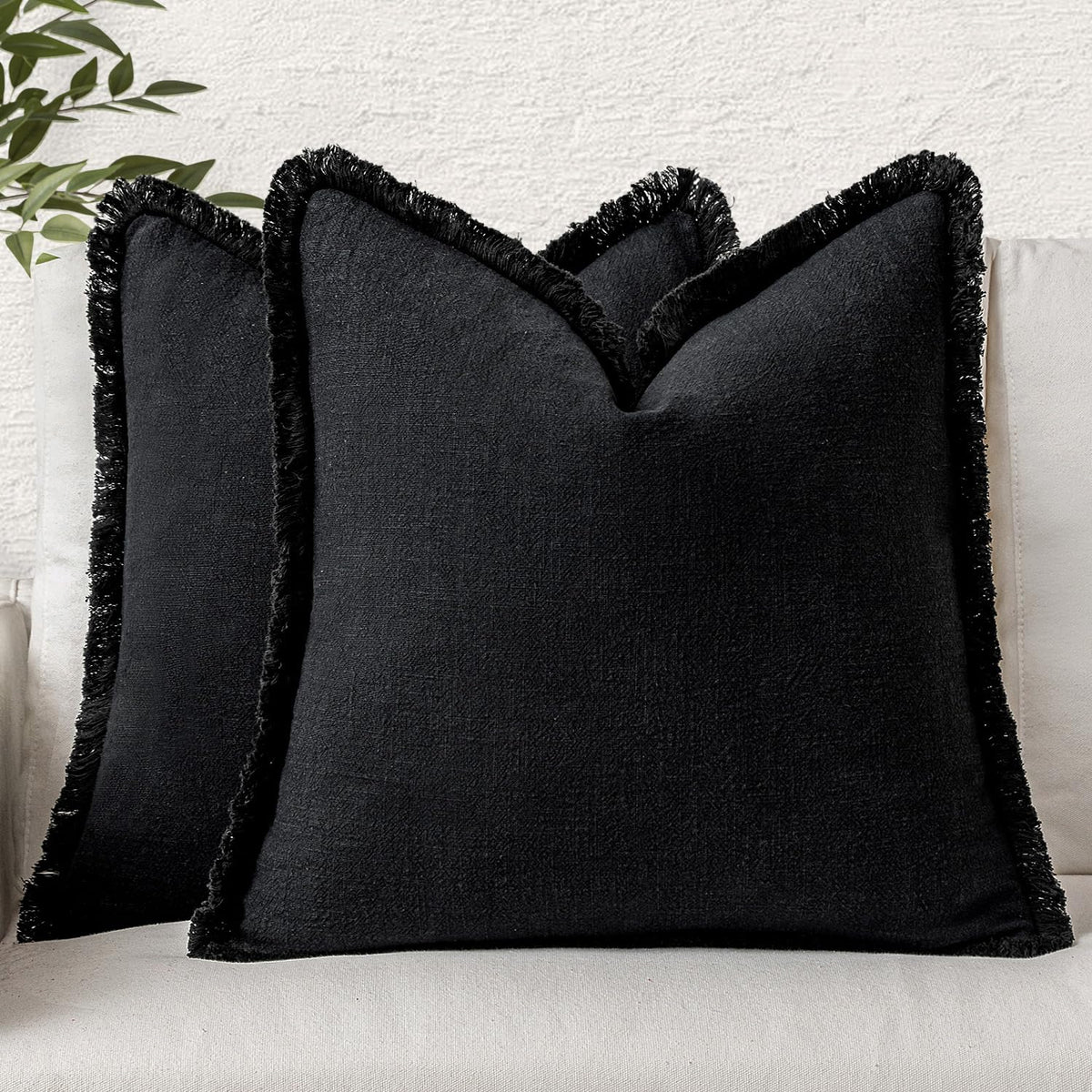 Miulee Set Of 2 Linen Throw Pillow Covers Decorative Square Pillow Covers Farmhouse Style Boho Cushion Covers Black Pillow Cover