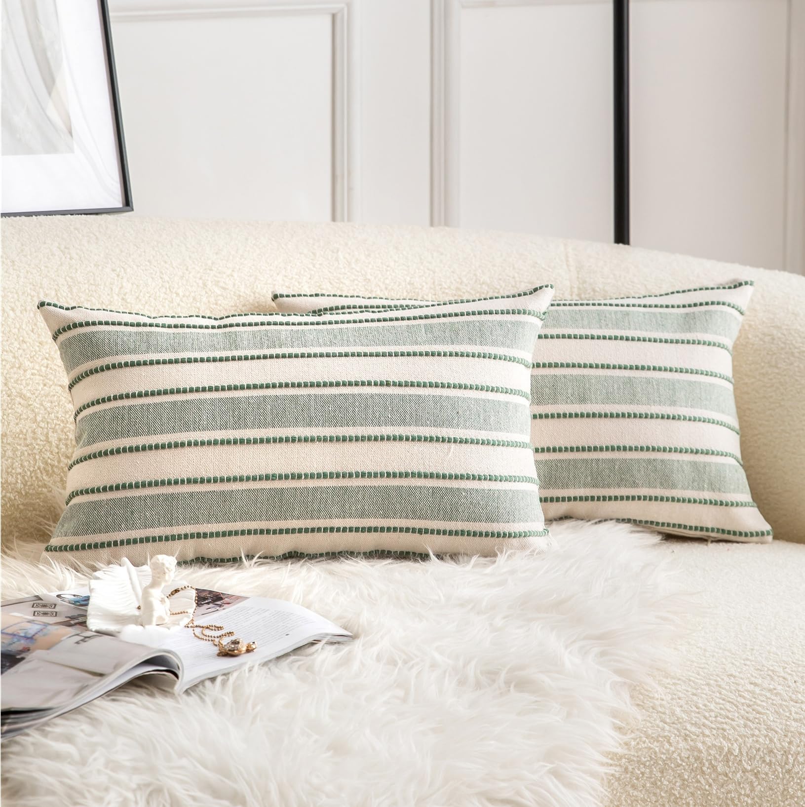 Cethom Decorative Boho Lumbar Throw Pillow Covers, Farmhouse Textured Pillow Case, 12 X 20 Inch Set Of 2, Chair Sofa Bedroom Liv