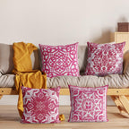 M-Qizi Red Throw Pillow Covers - Flannel Red Pillow Covers 18X18 Set Of 4, Decorative Red Pillow Covers, Chinoiserie Pillow Cove