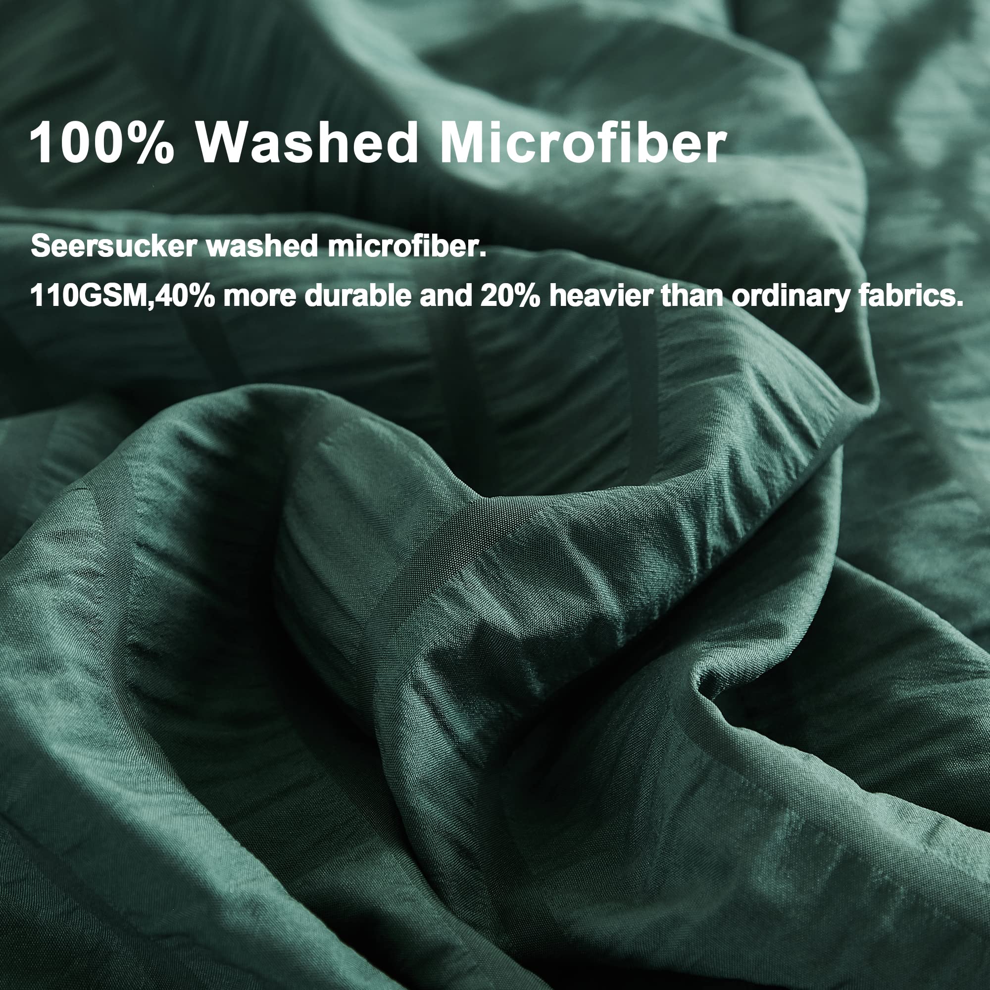 Avelom Dark Green Seersucker Duvet Cover Set King Size (104 X 90 Inches), 3 Pieces (1 Duvet Cover + 2 Pillow Cases), Ultra Soft Washed Microfiber, Textured Duvet Cover With Zipper Closure, Corner Ties