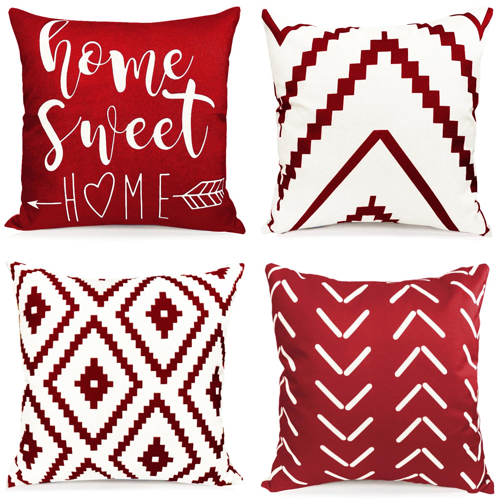 Decorative Throw Pillow Covers 16X16 Inch Wine Red Pillow Covers For Couch Sofa Living Room Bedroom,Farmhouse Outdoor Throw Pill