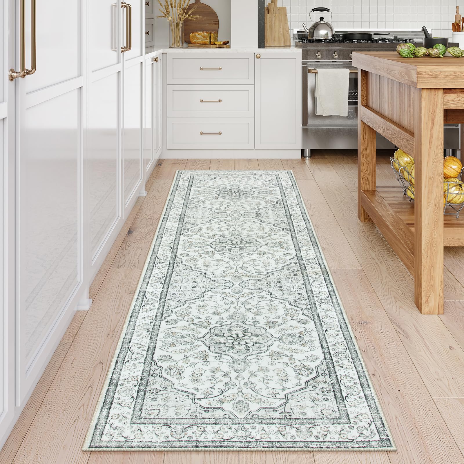 Lahome Oriental Washable Runner Rug,2.5X8 Boho Kitchen Runner Rug Non-Slip,Low-Pile Rubberback Hallway Runner Rug Entry Runner,T