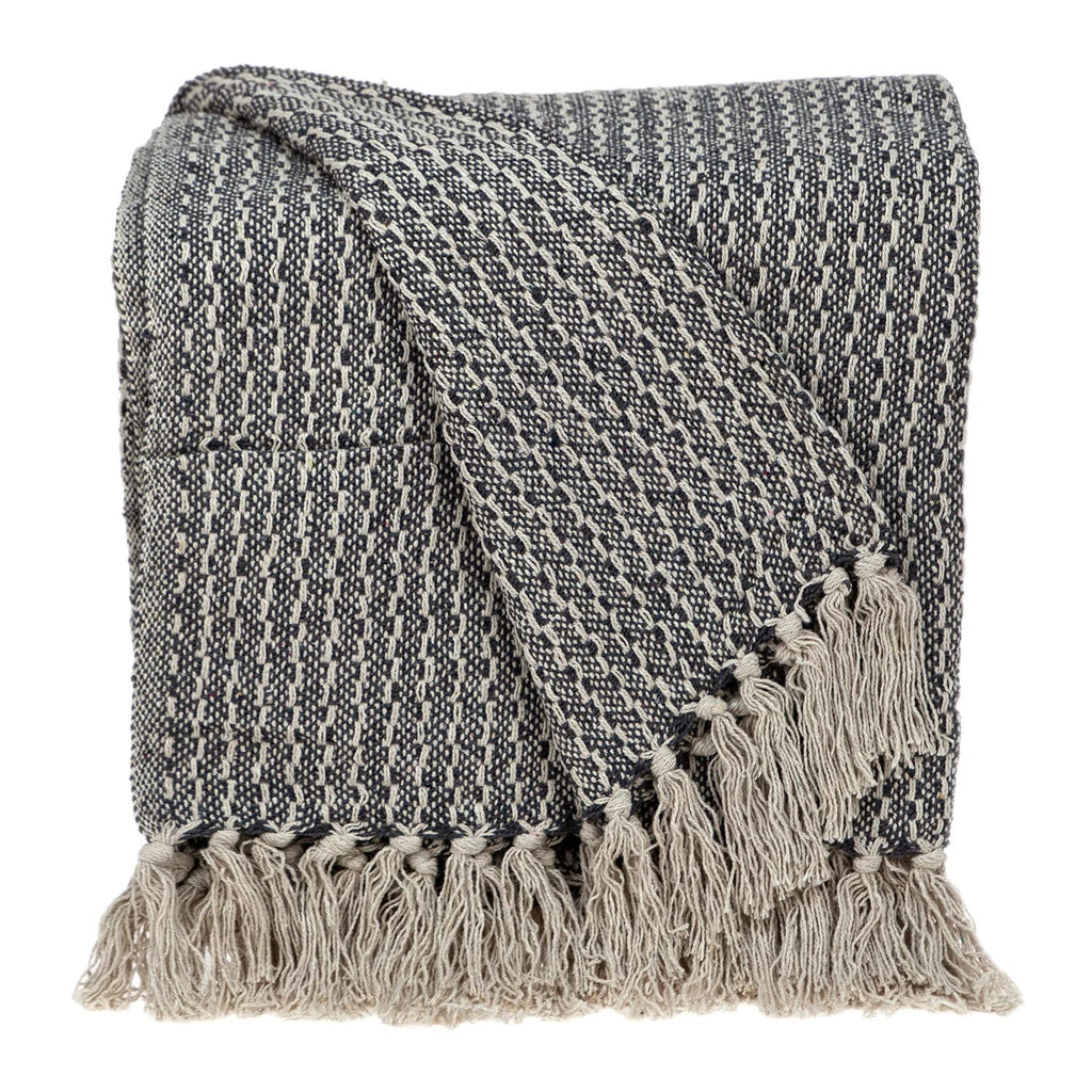 HomeRoots Gray Cotton Beige and Black Transitional Woven Handloom Throw Blanket