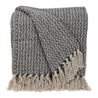 HomeRoots Gray Cotton Beige and Black Transitional Woven Handloom Throw Blanket