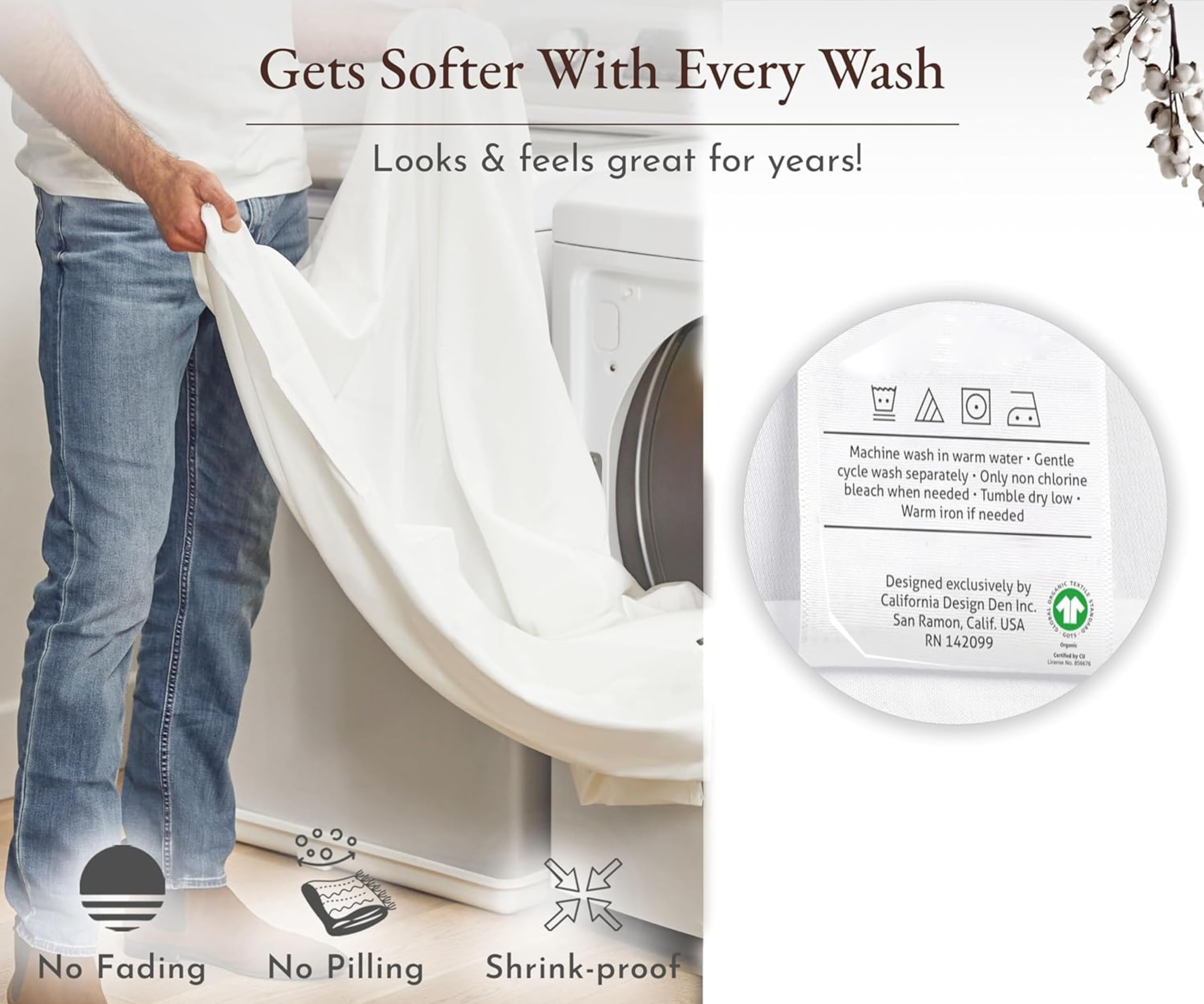 California Design Den 100% Organic Cotton Twin Xl Percale Fitted Sheet, Deep Pocket, Gots Certified Cooling Fitted Sheet Organic For Dorm Rooms,1 Pc Extra Long Twin Fitted Sheets Only (Blue Hydrangea)