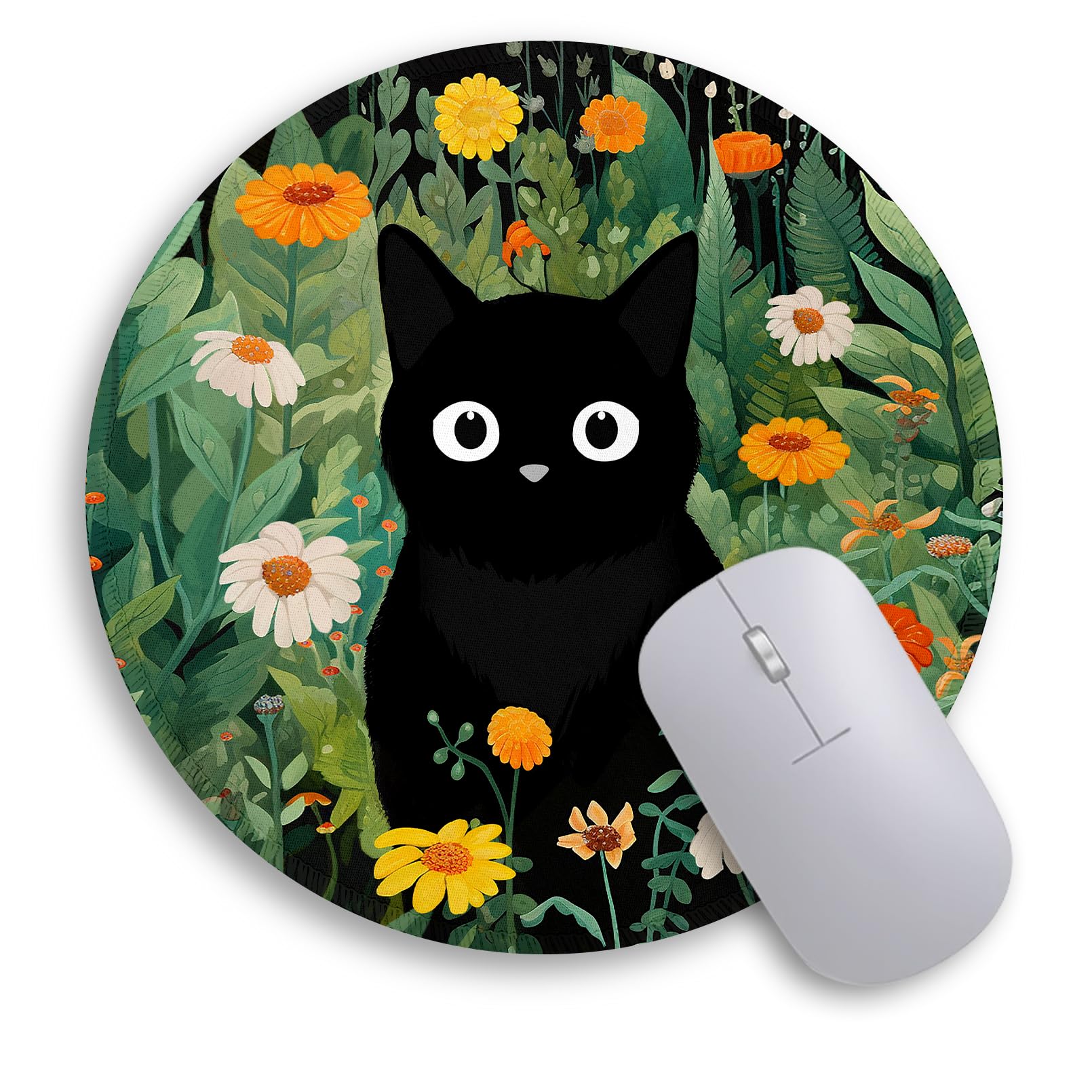 Immaturus Cat Mouse Pad, Cute Small Mouse Pads For Desk, Round Travel Mousepad For Wireless Mouse Gaming Work Laptop, Flower Min